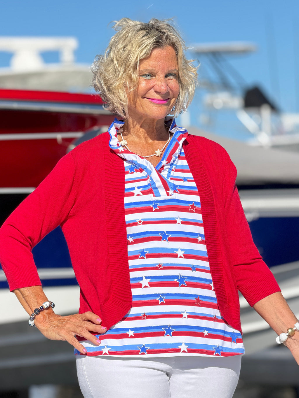 LULU B STARS STARS SLEEVELESS RUFFLE TOP