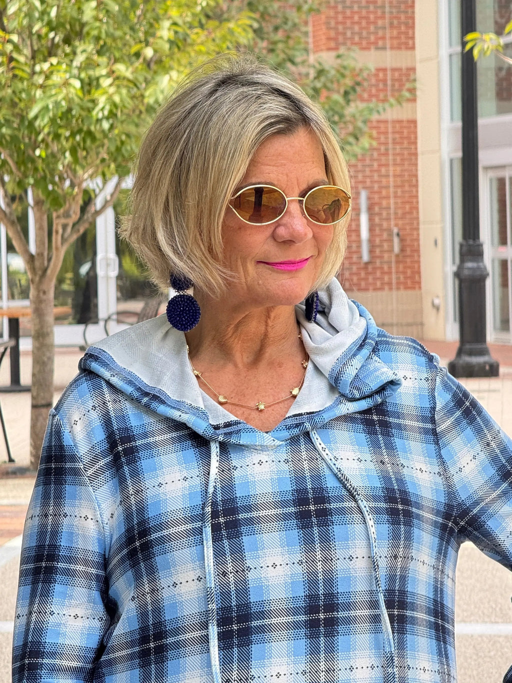 Blue Plaid Fall Day Hoodie