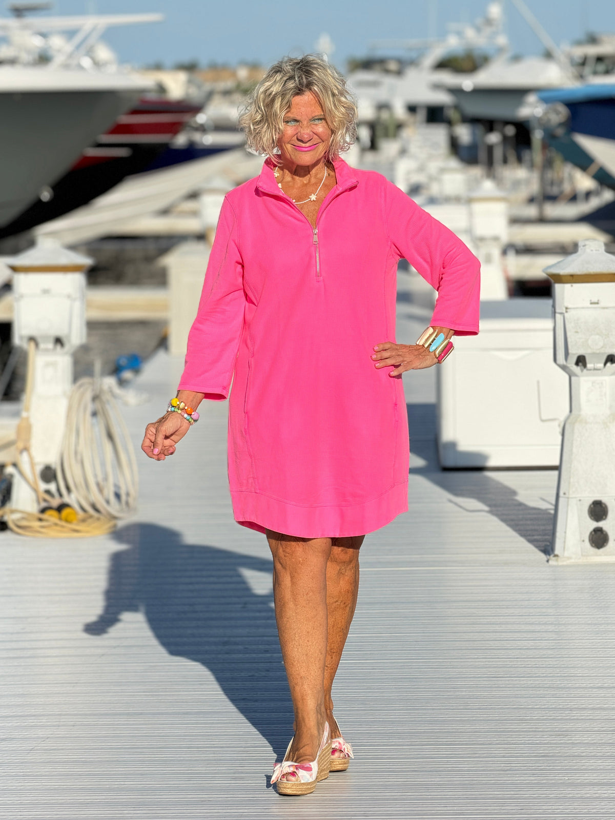 LULU-B HOT PINK TEXTURED DRESS