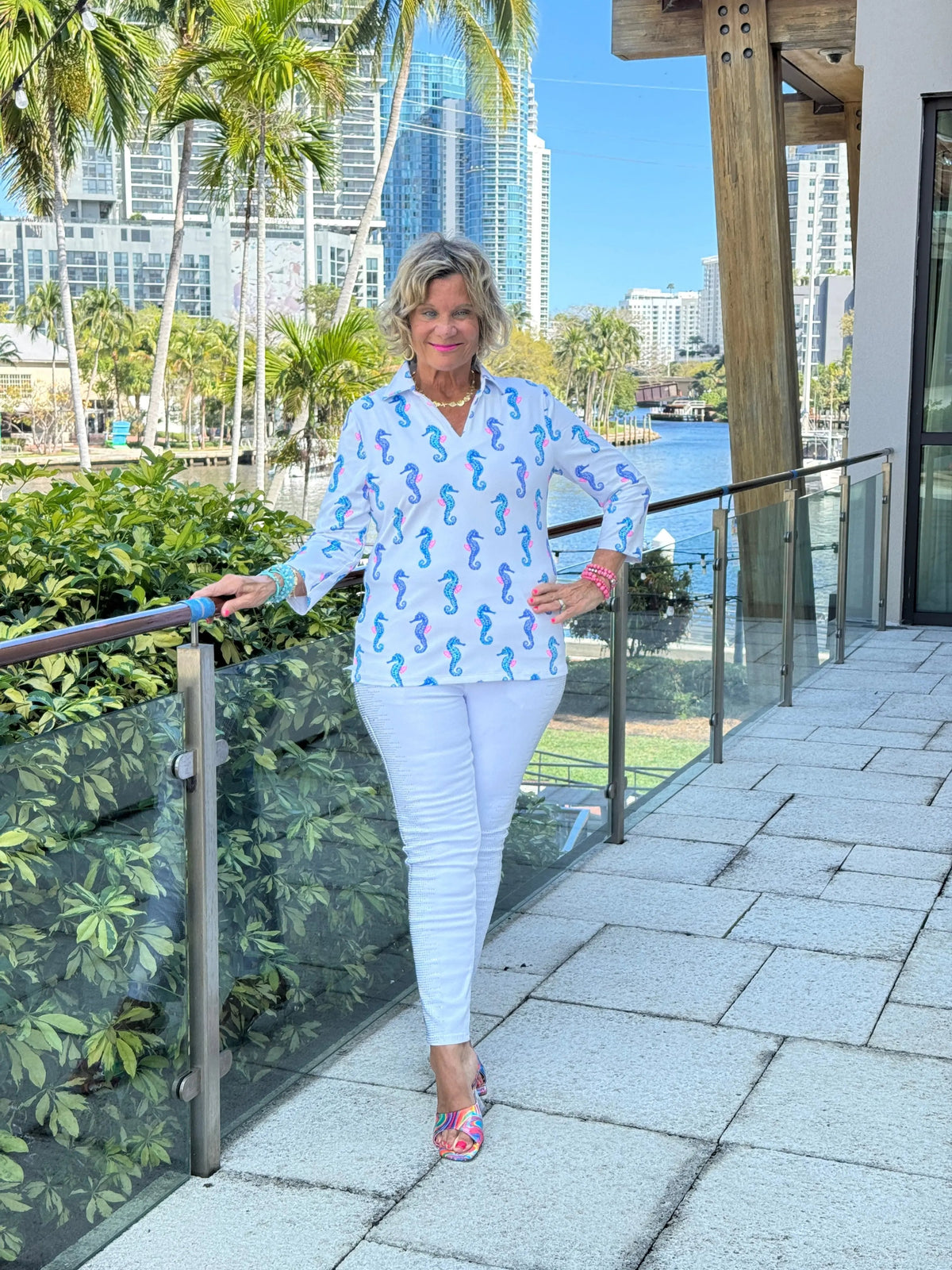 LULU B SHORELINE CHARM ZIPPER TOP