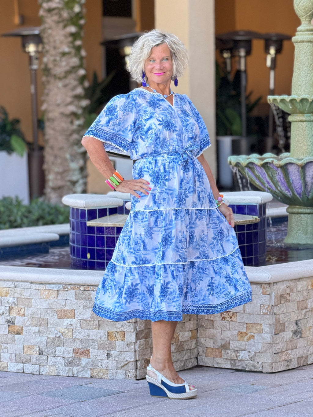 FRENCH RIVIERA BLUE MULTI ROMANTIC DRESS