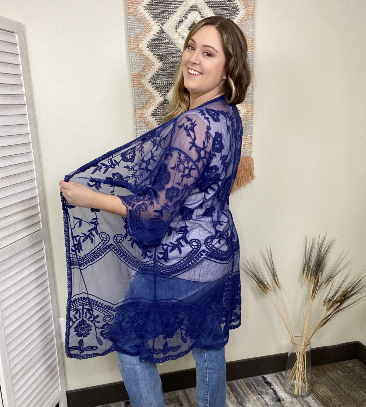 Sheer Lace Women's Boho Crochet Kimono