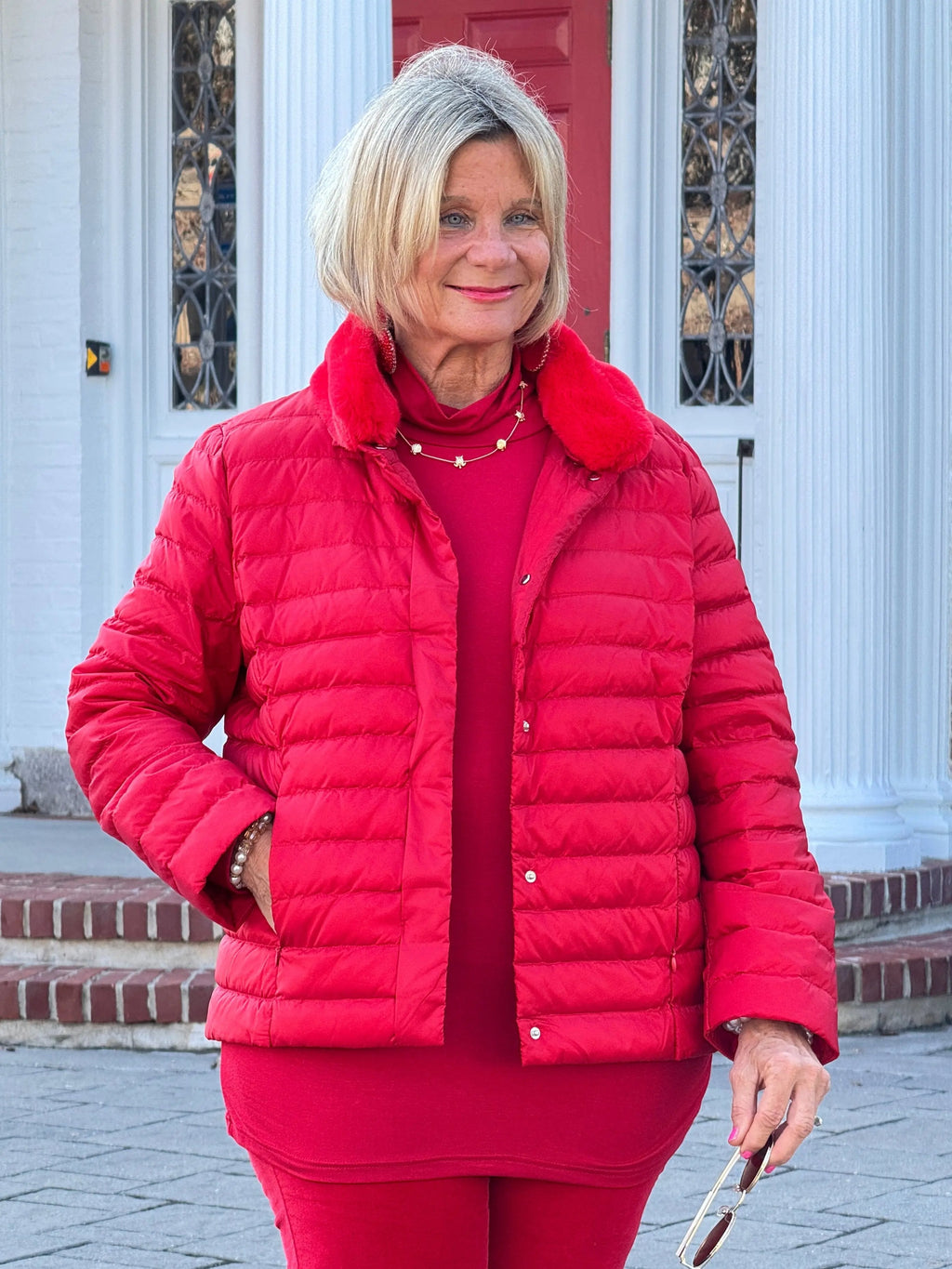 LULU-B PUFFER DOWN RED FAUX FUR JACKET