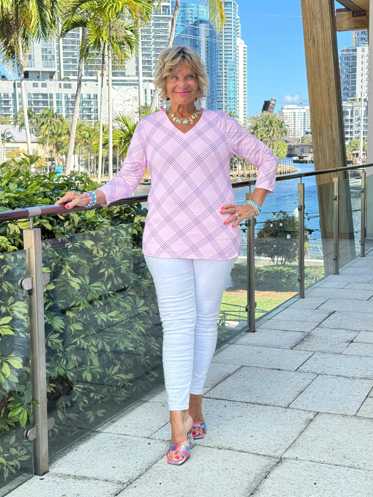 LULU B PINK CHIC V NECK TOP