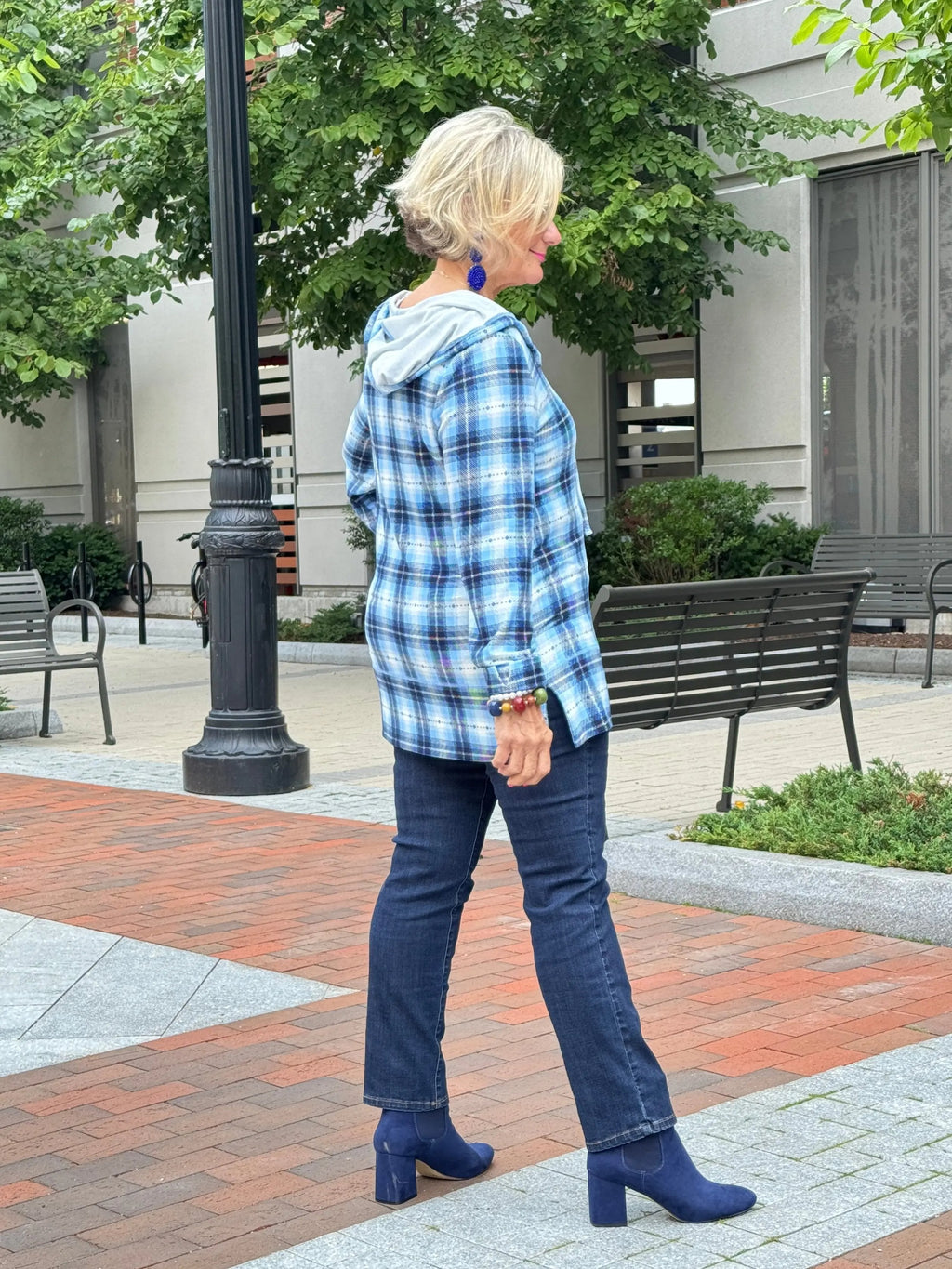 Blue Plaid Fall Day Hoodie