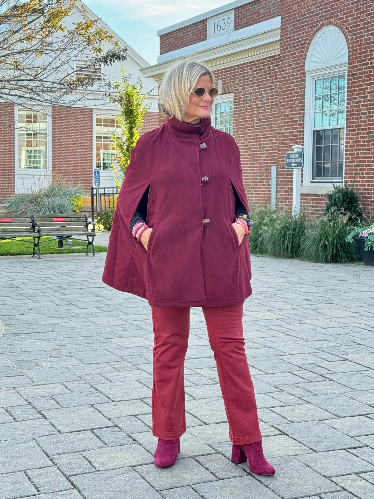 BURGUNDY Womens Cape Poncho Coat
