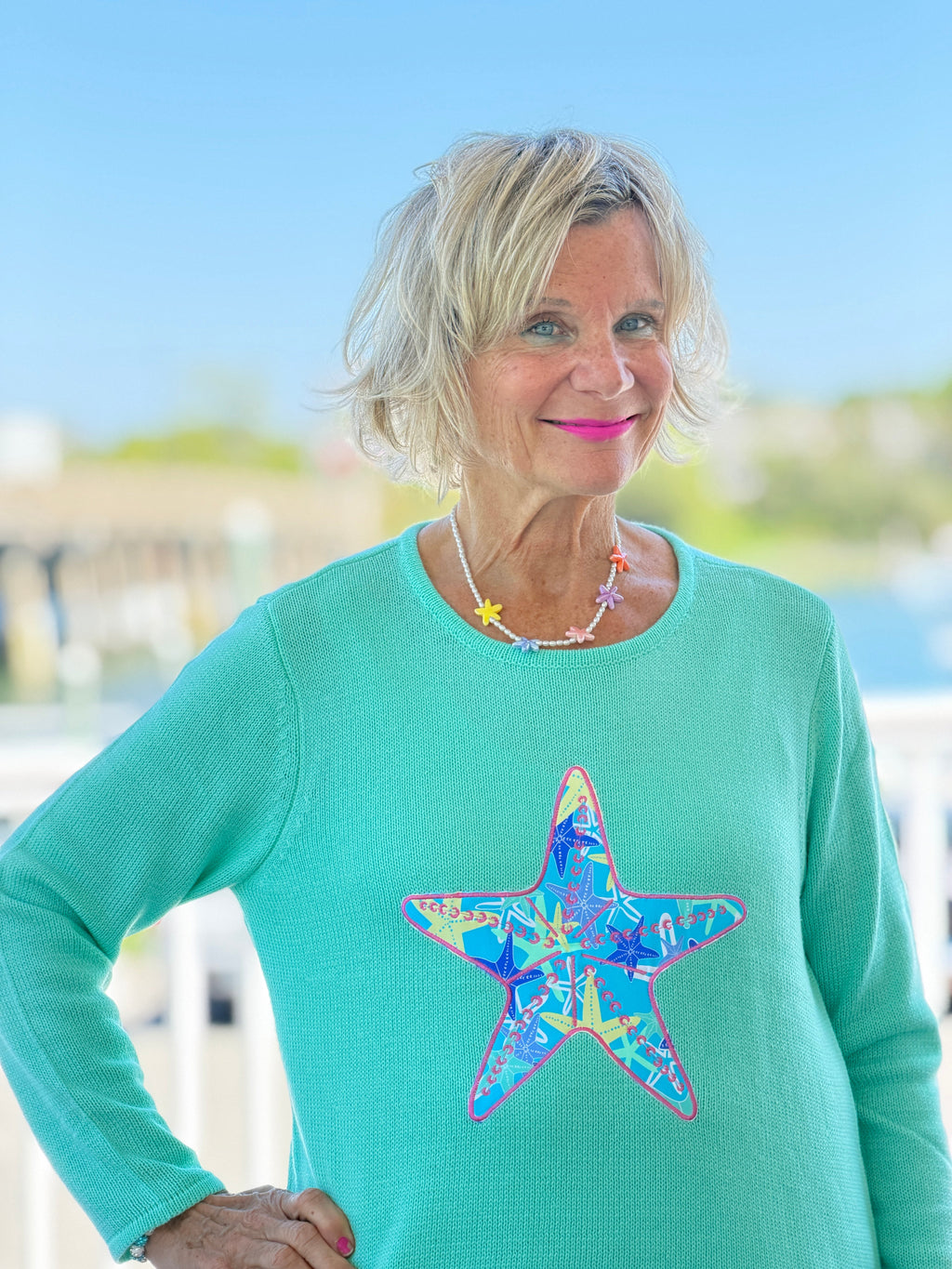 BEACH CLUB SEAFOAM STARFISH SWEATER