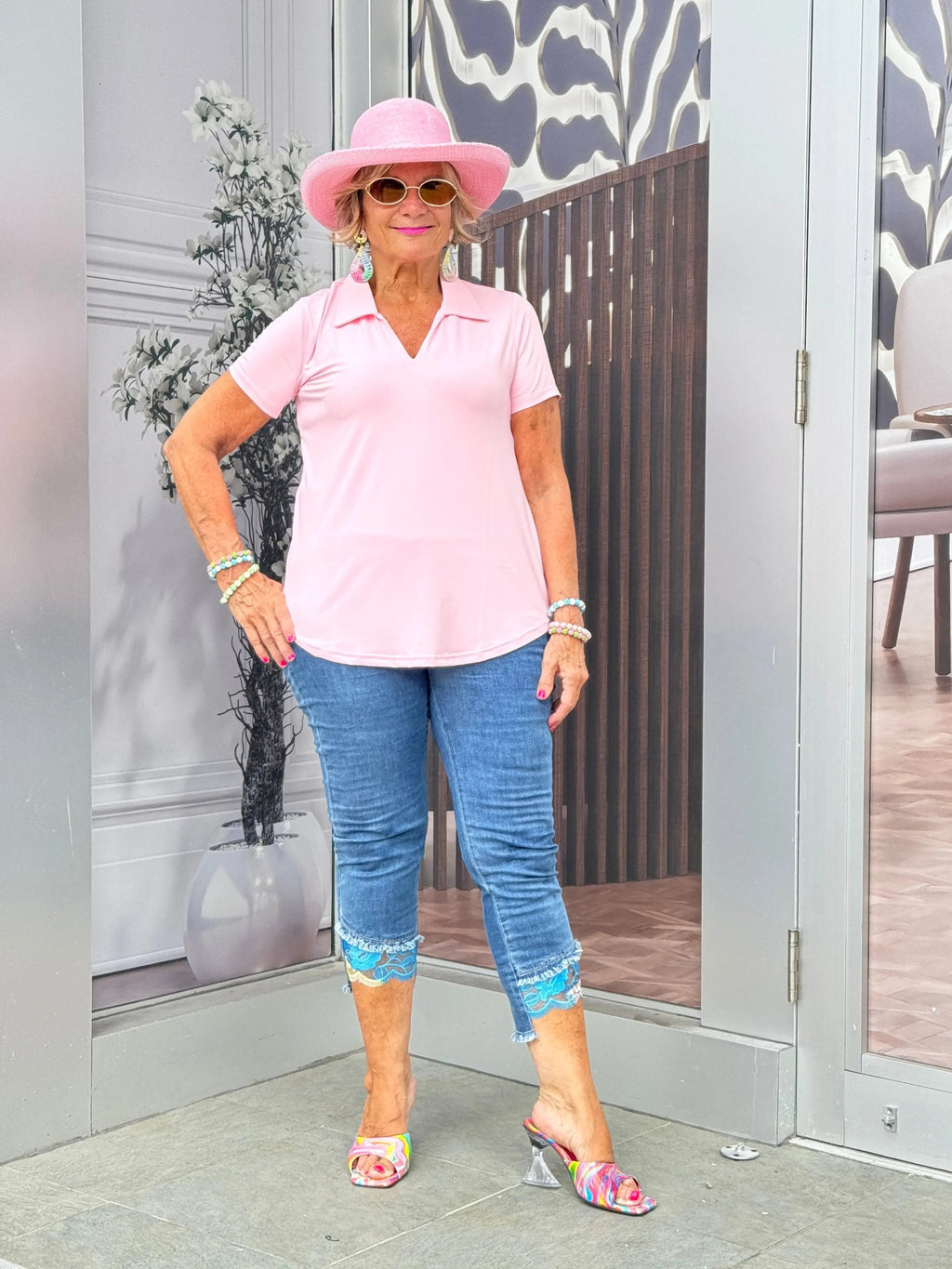 LULU-B CLEAR PINK SHORT SLEEVE COLLAR