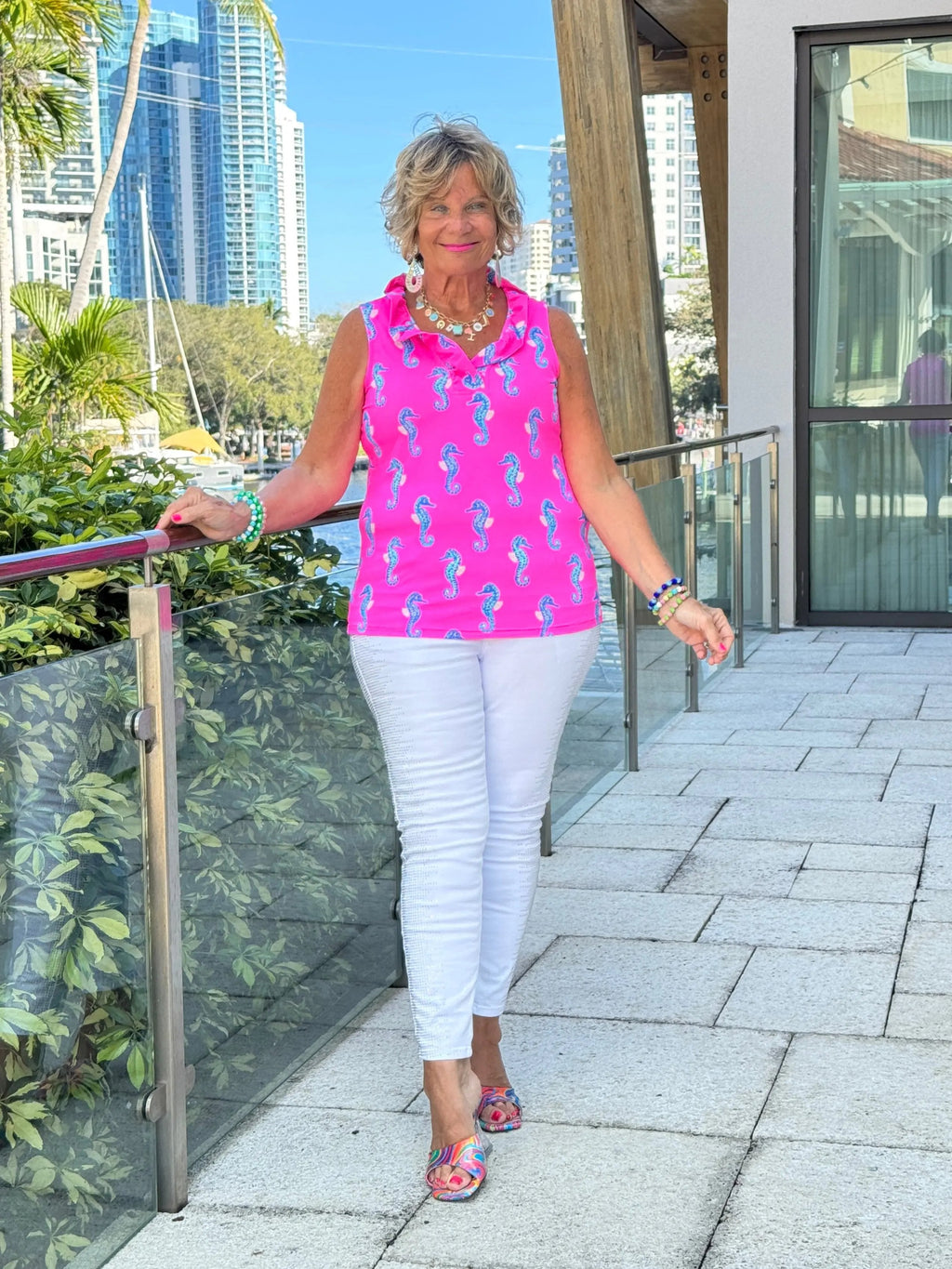 LULU B SEAHORSE BAY SLEEVELESS RUFFLE TOP