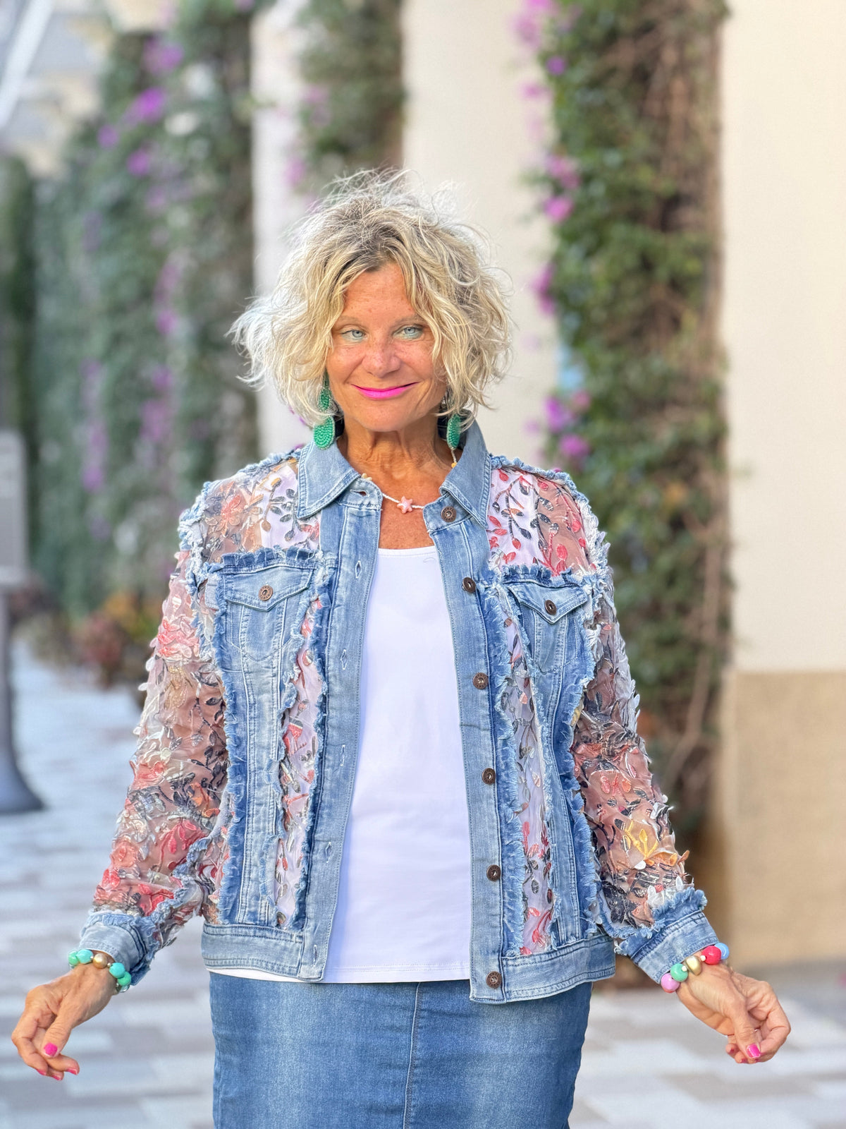 Ethyl Denim & Floral Insert Coat - Virtue