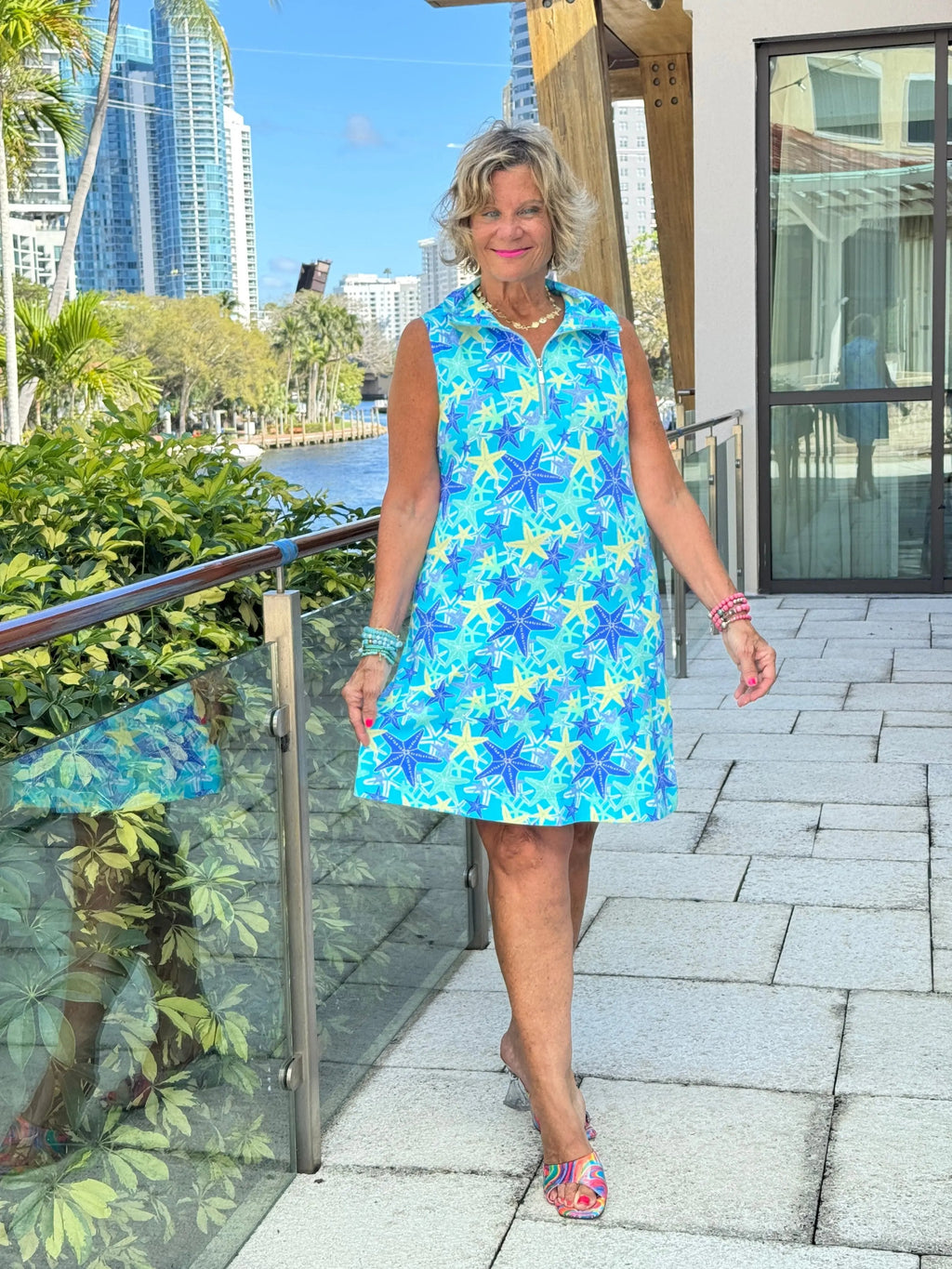 LULU B STARFISH SPLASH ZIPPER SWING DRESS
