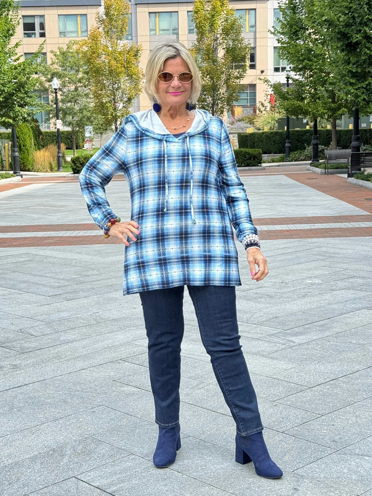 Blue Plaid Fall Day Hoodie