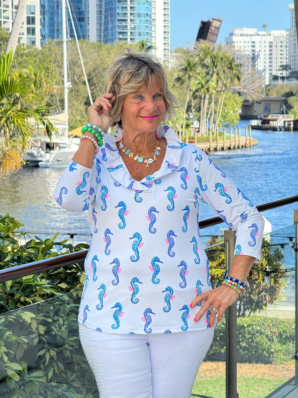 LULU B SHORELINE CHARM RUFFLE TOP