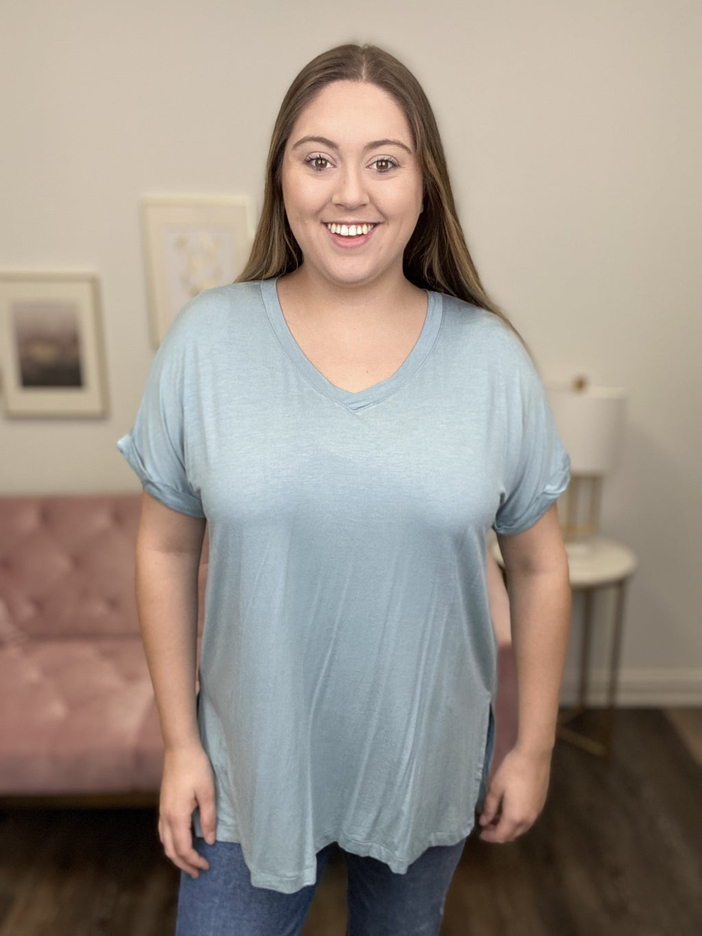 Think Positive Women's V-Neck Short Sleeve Top