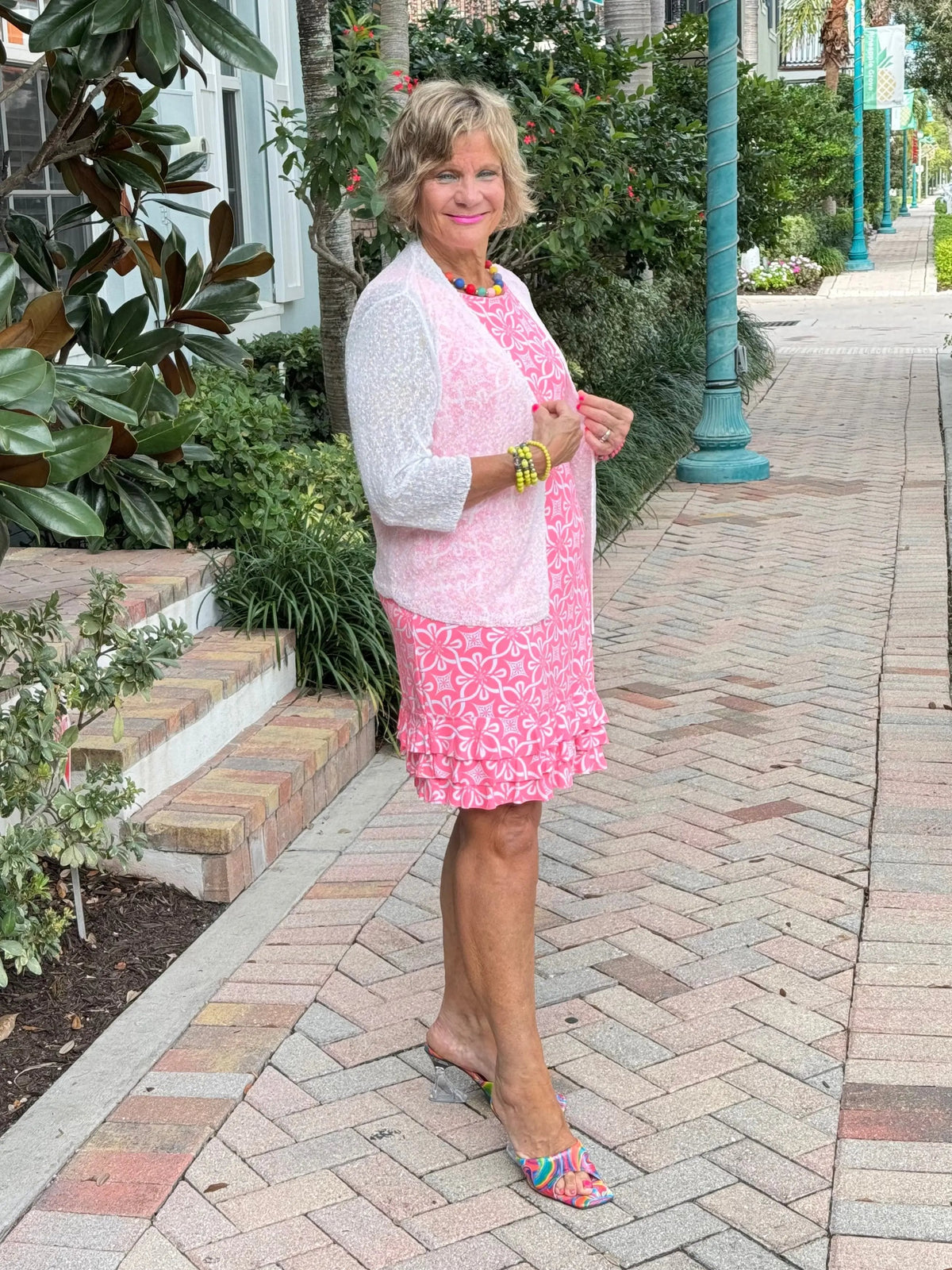LULU-B CORAL ISLAND SHIFT RUFFLE DRESS
