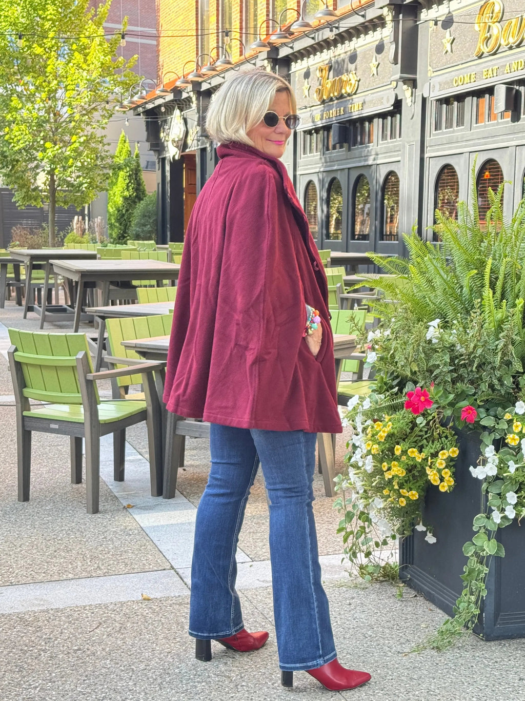 BURGUNDY Womens Cape Poncho Coat