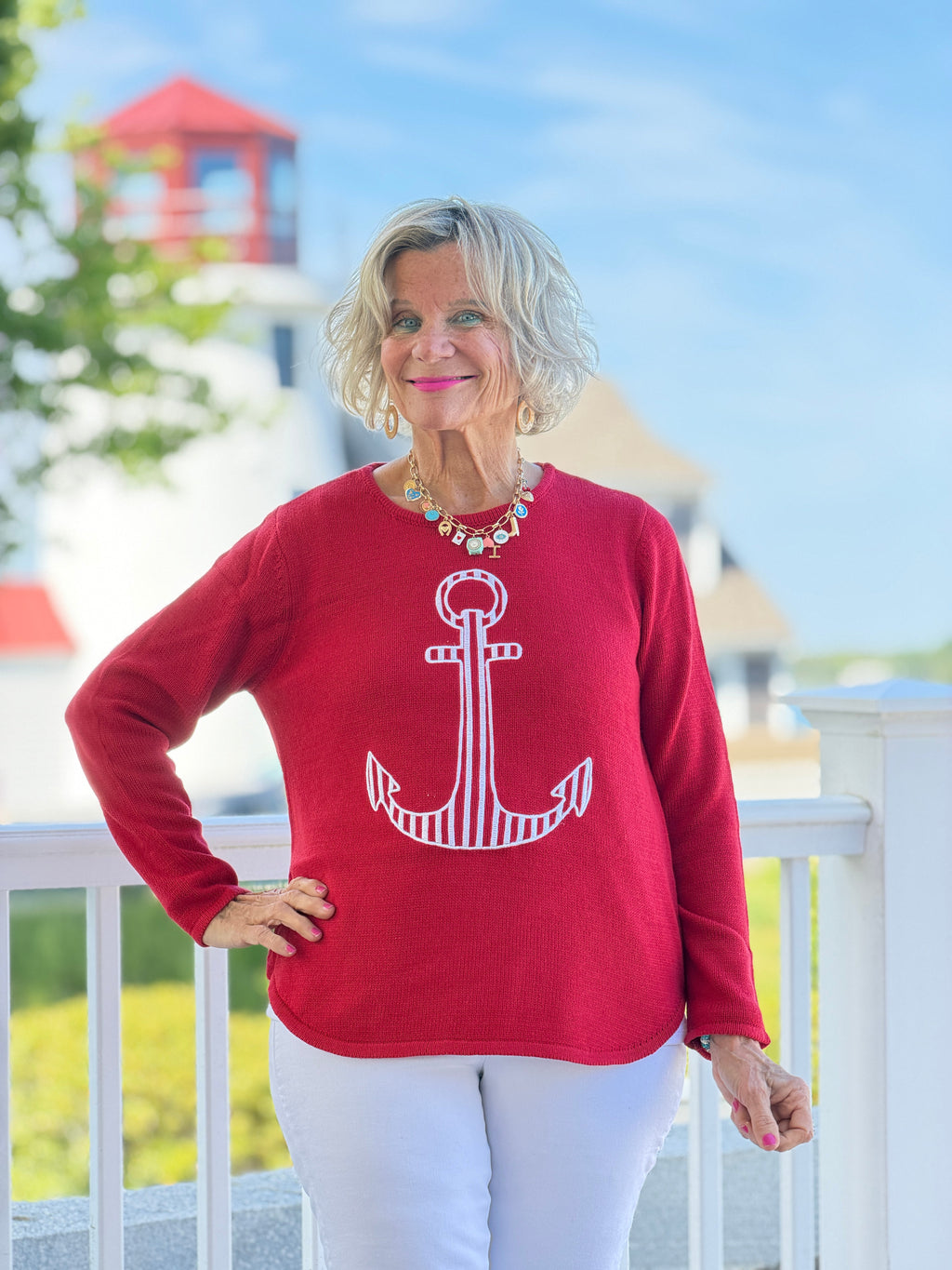 DOCKSIDE RED NAUTICAL STRIPE ANCHOR