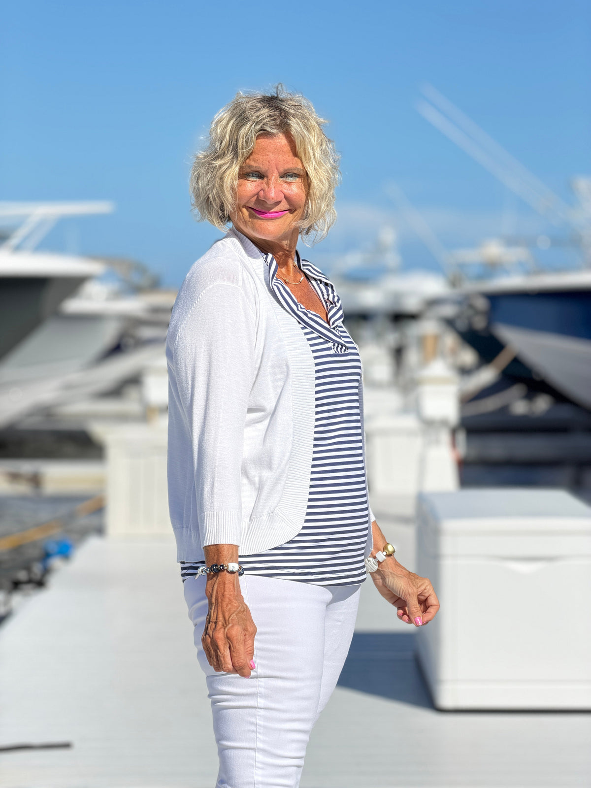 DOCKSIDE NAVY RUFFLE TOP