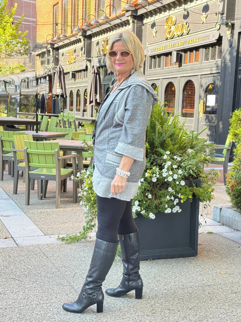 Hoodie Tunic with Contrast Bind