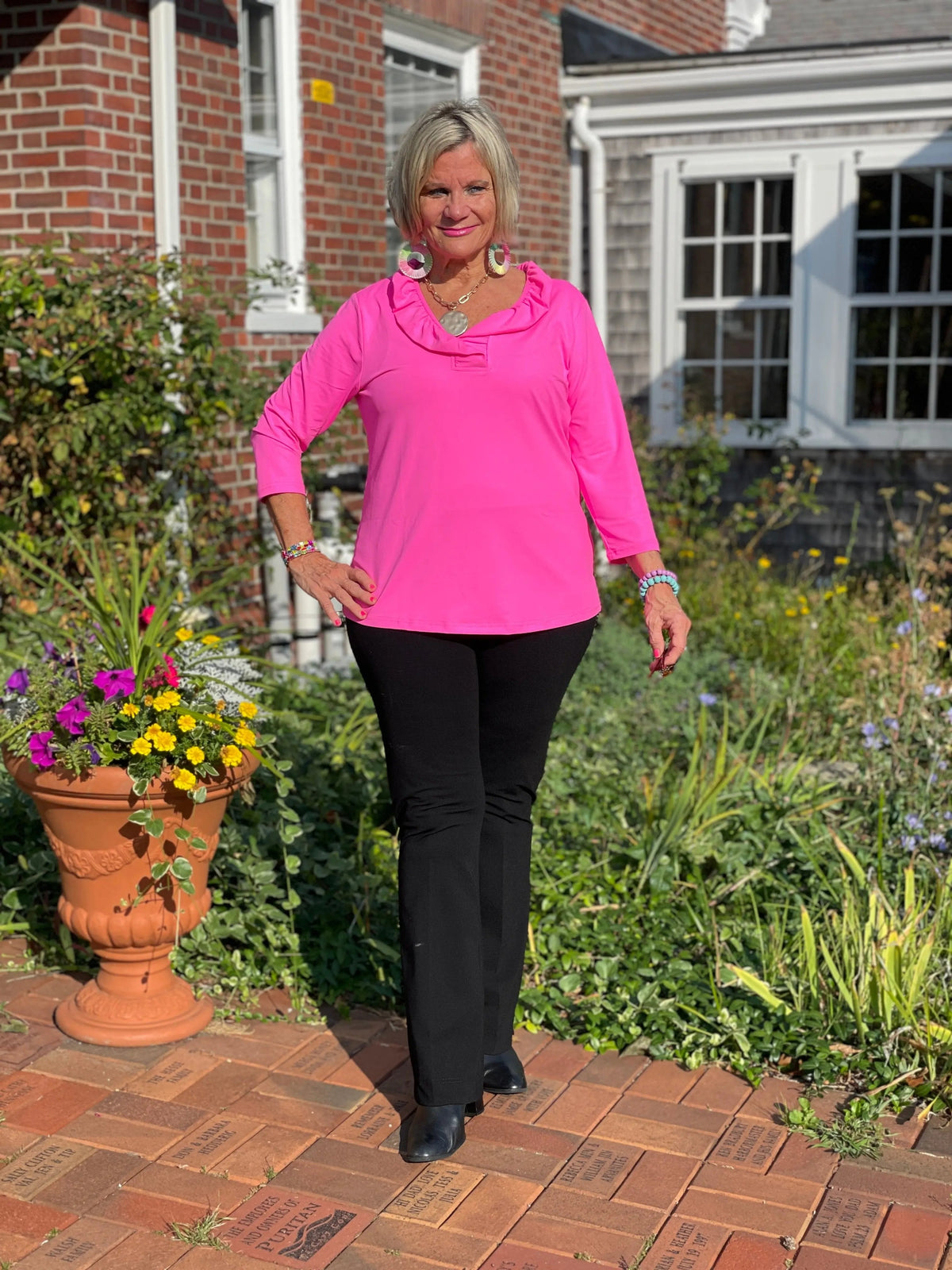 LULU-B HOT PINK SOLID RUFFFLE TOP