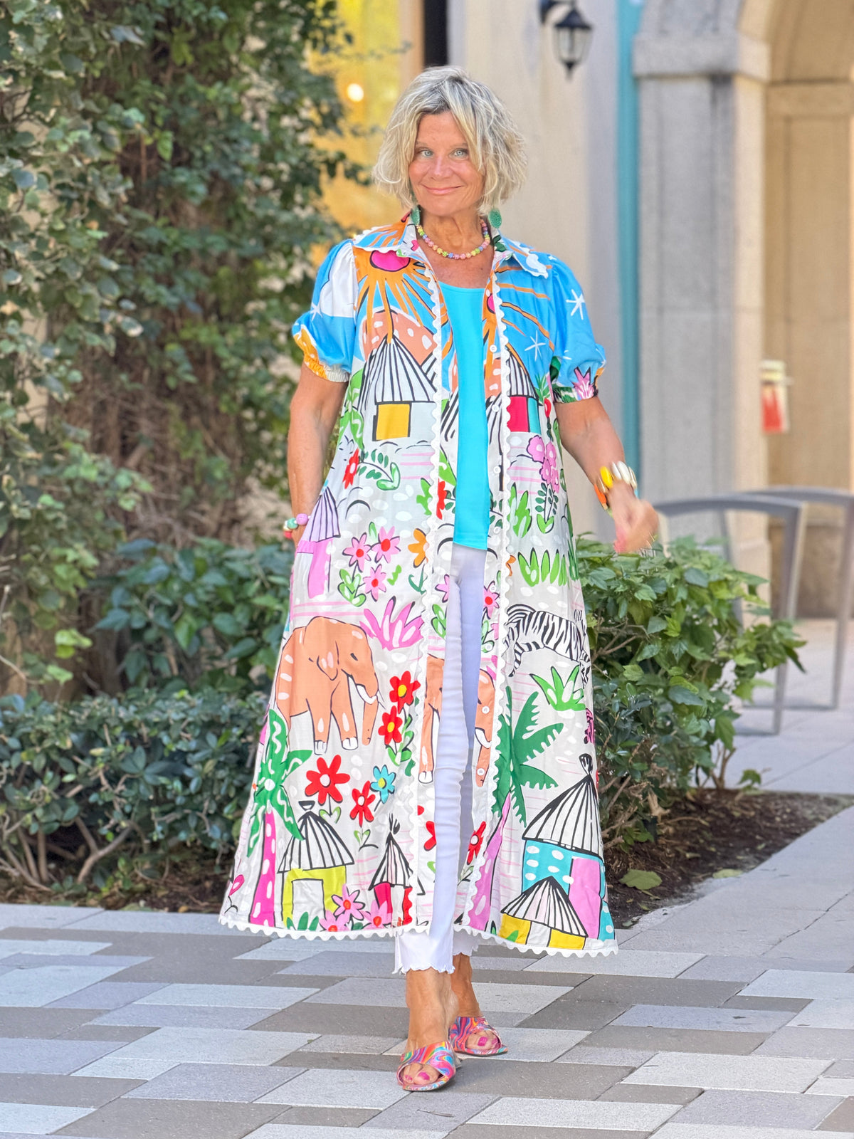 Graphic Print Button-Down Maxi Dress