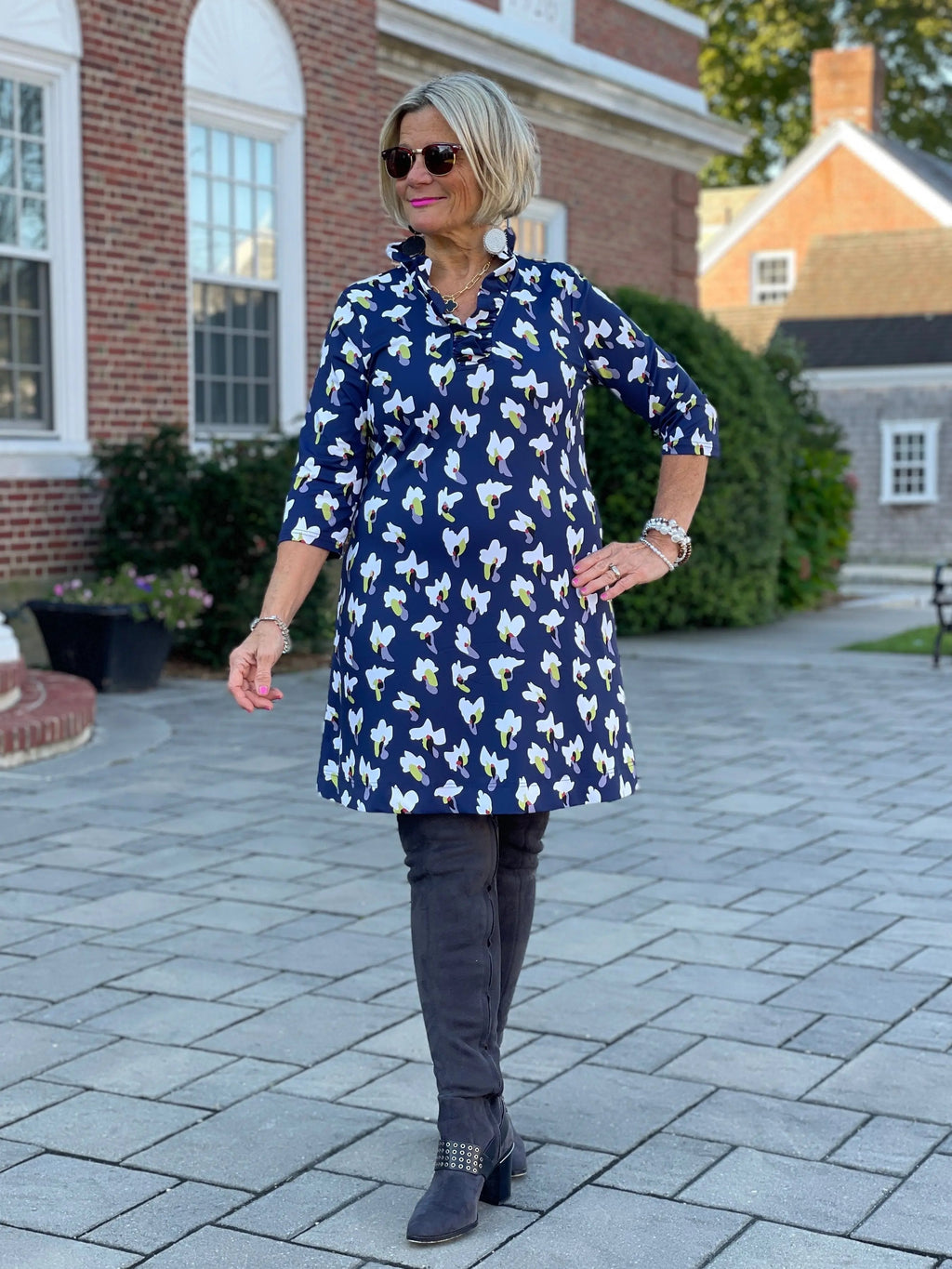 LULU-B RUFFLE NAVY DREAMING RUFFLE NECK DRESS