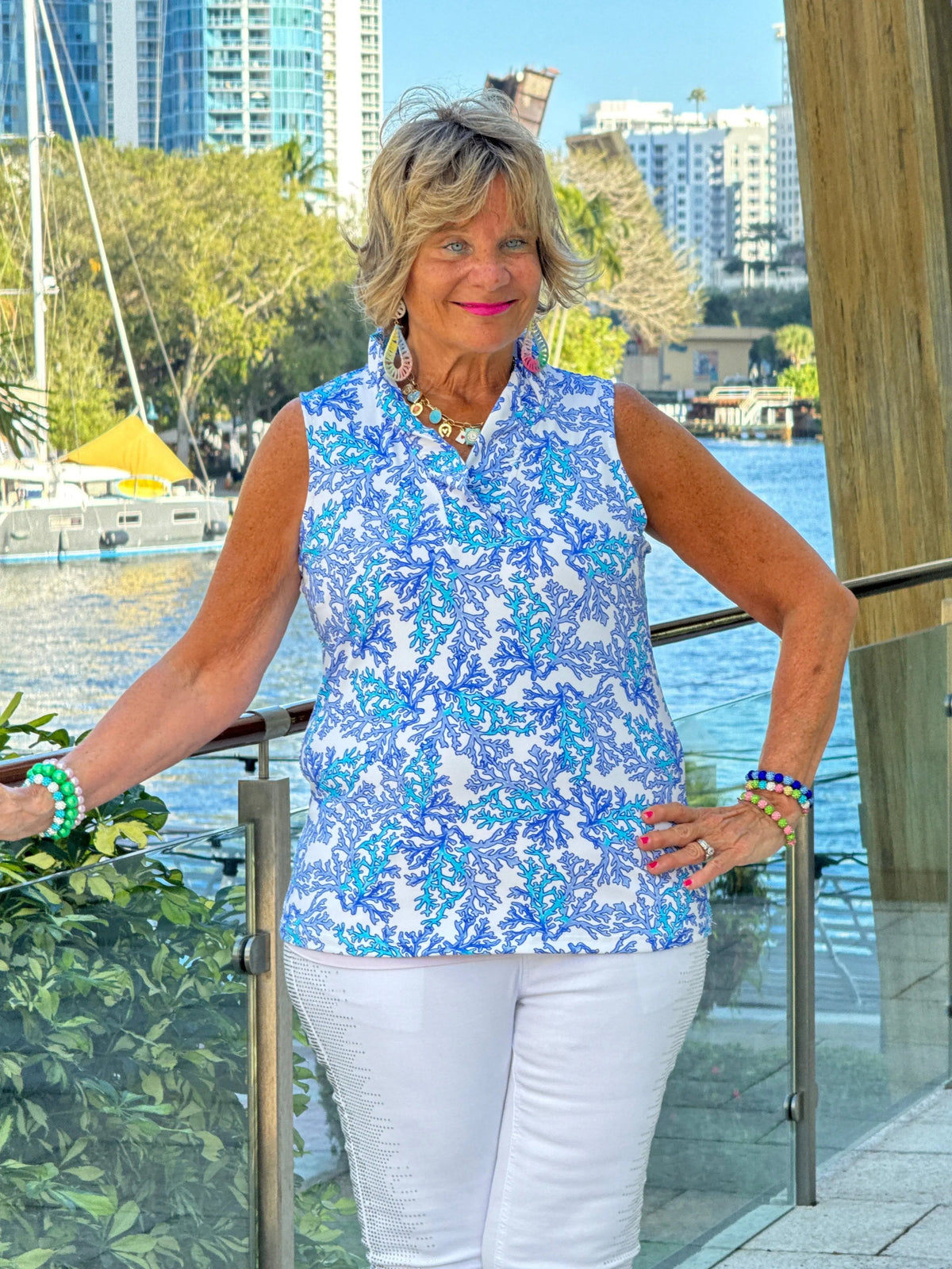 LULU B CORAL BREEZE SLEEVELESS RUFFLE TOP