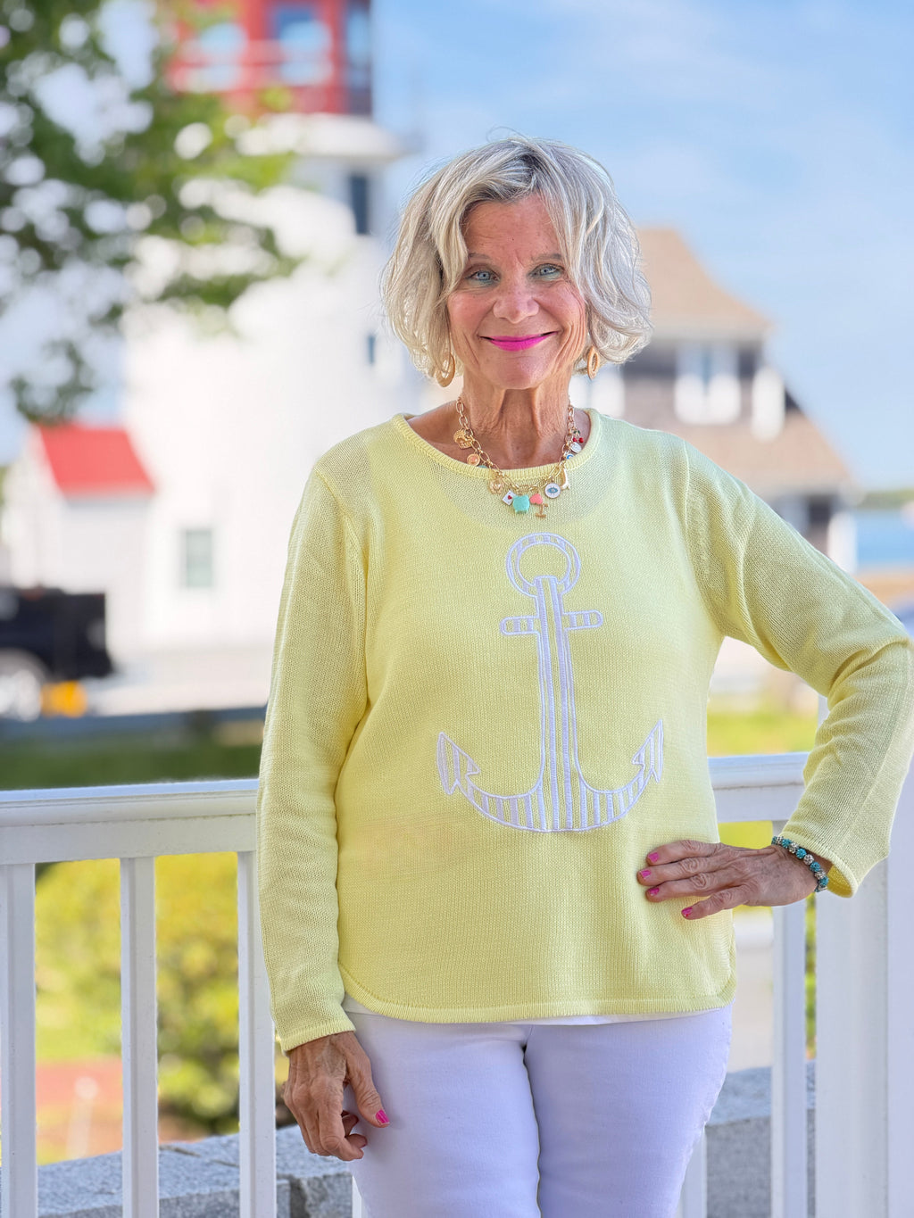 DOCKSIDE NAUTICAL YELLOW STRIPE ANCHOR