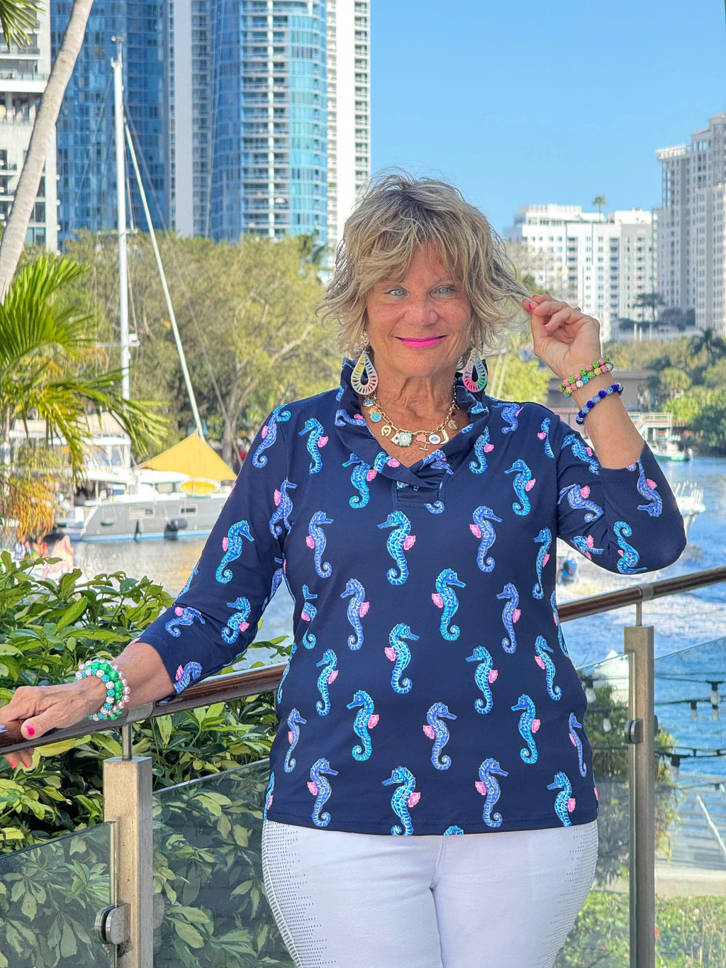 LULU B MIDNIGHT REEF RUFFLE TOP