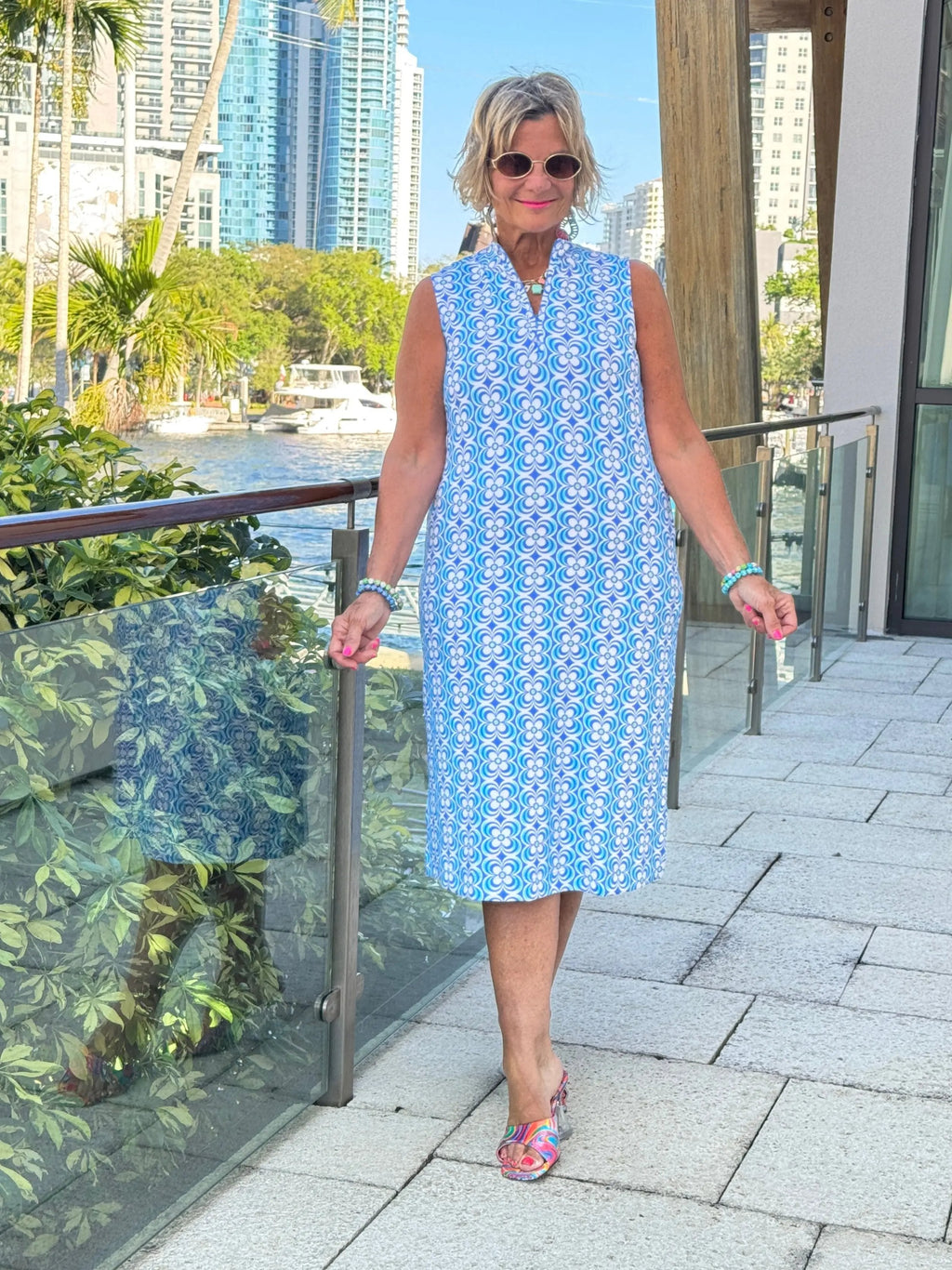 LULU B COASTAL BLOOM 1/2 ZIPPER MIDI MAXI DRESS