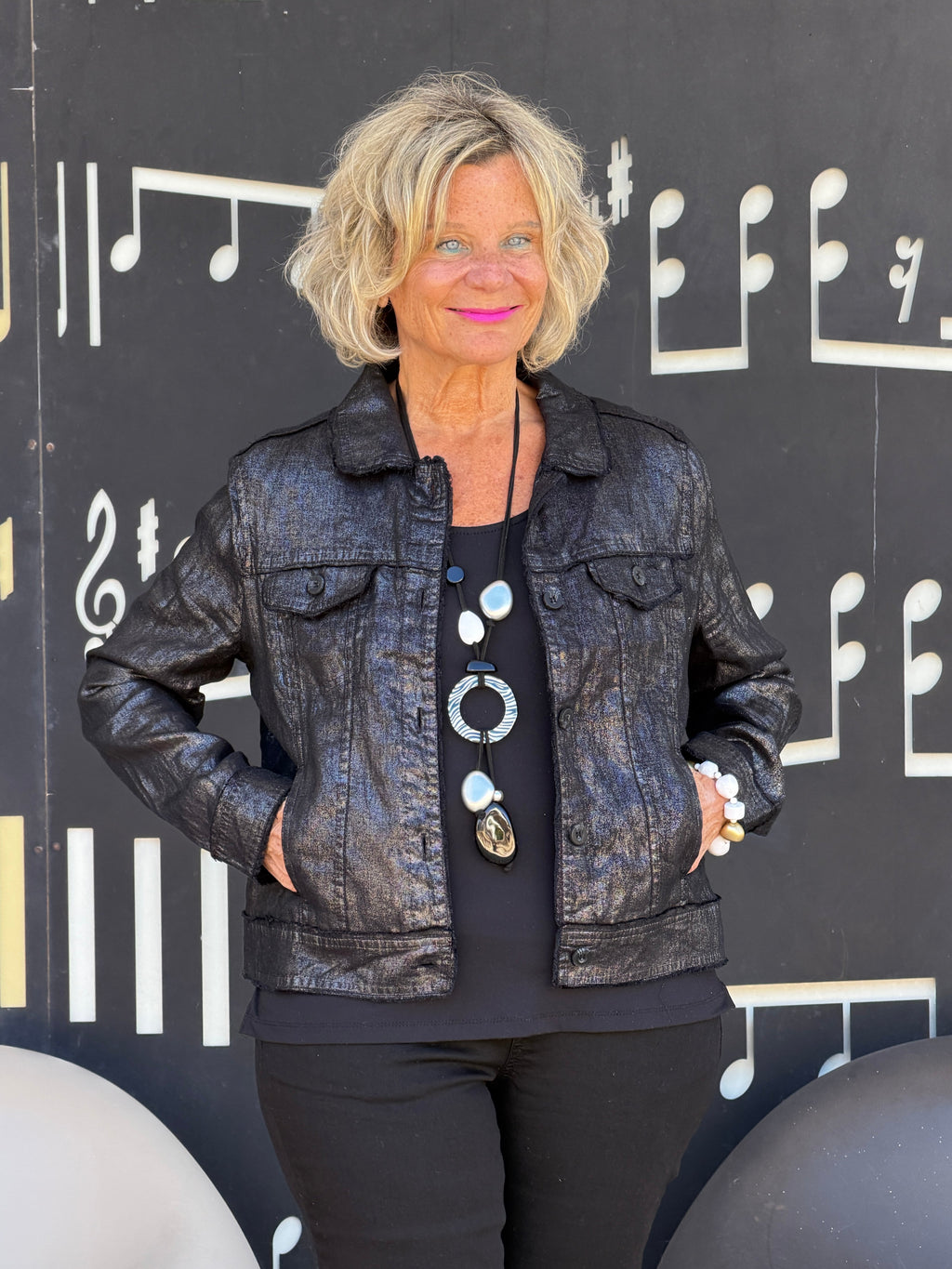 LULU B BLACK METALLIC JACKET