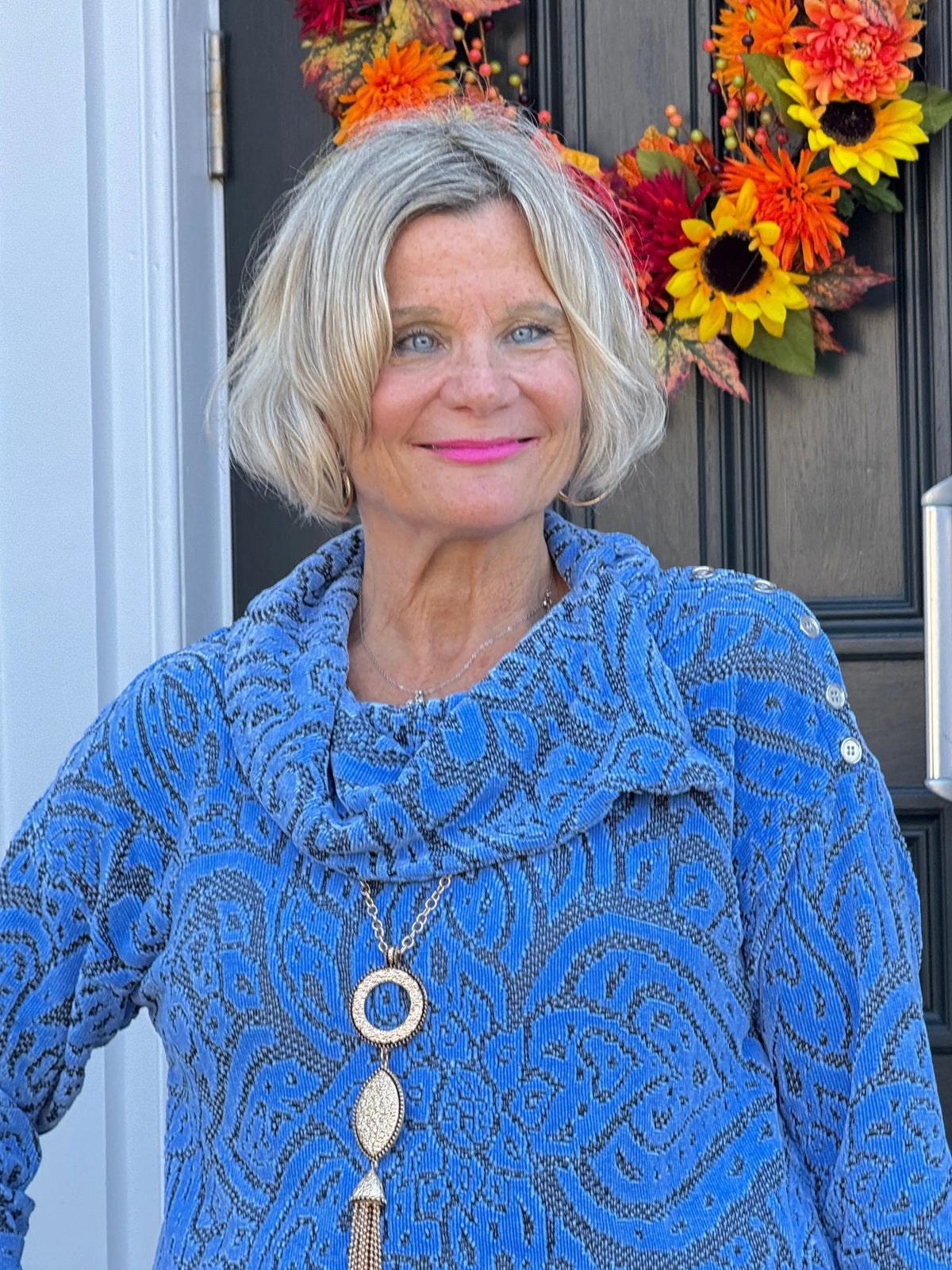HOLIDAY BLUE JACQUARD TOP