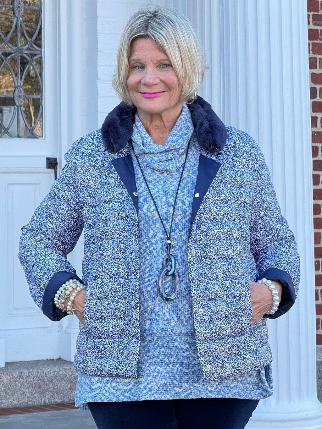LULU-B AUBREY NAVY FAUX FUR JACKET