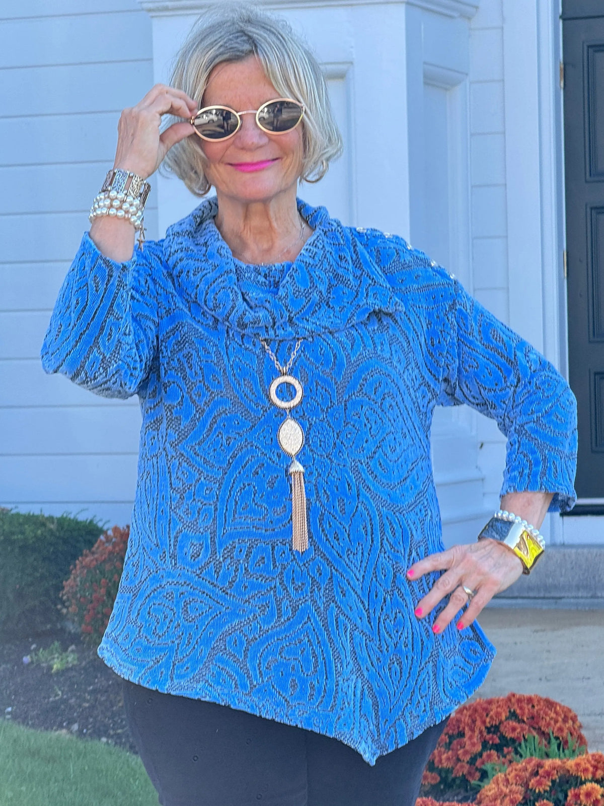 HOLIDAY BLUE JACQUARD TOP