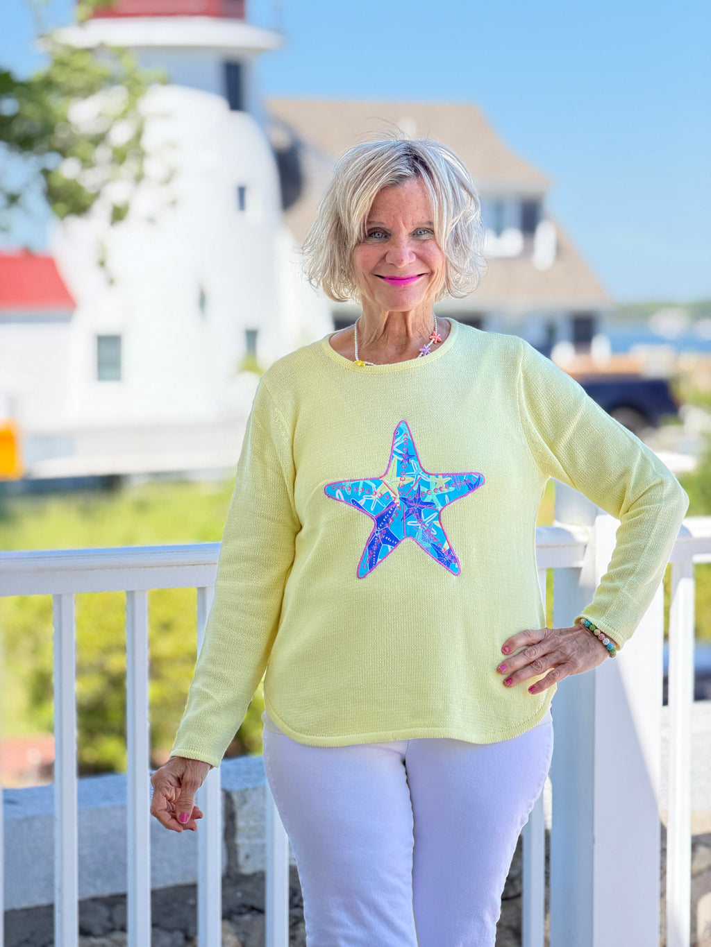 BEACH CLUB YELLOW STARFISH SWEATER