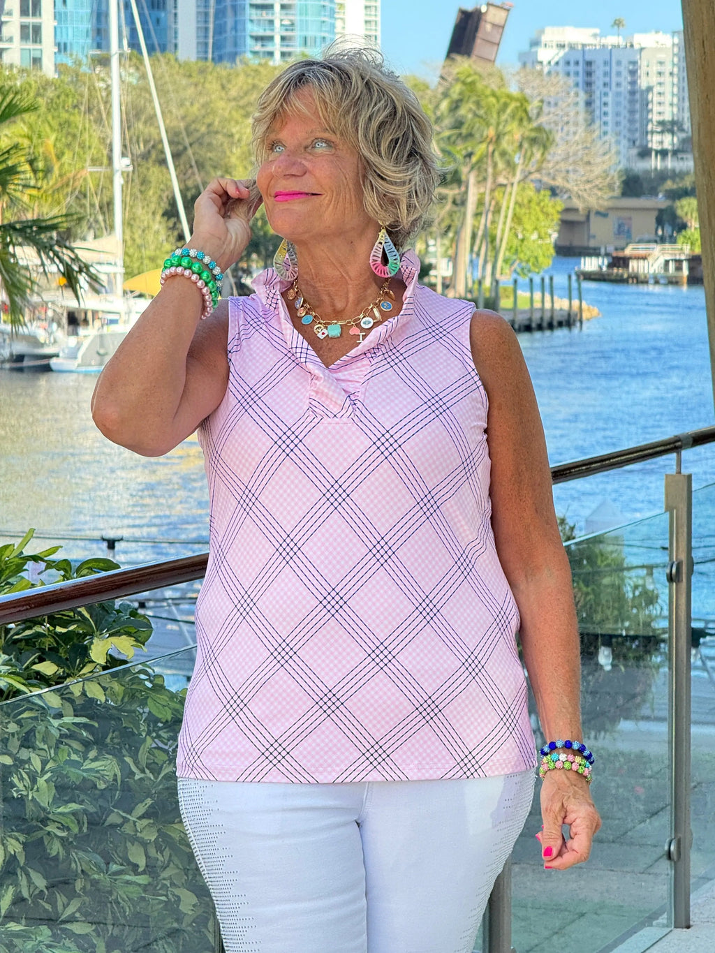 LULU B PINK CHIC SLEEVELESS RUFFLE TOP