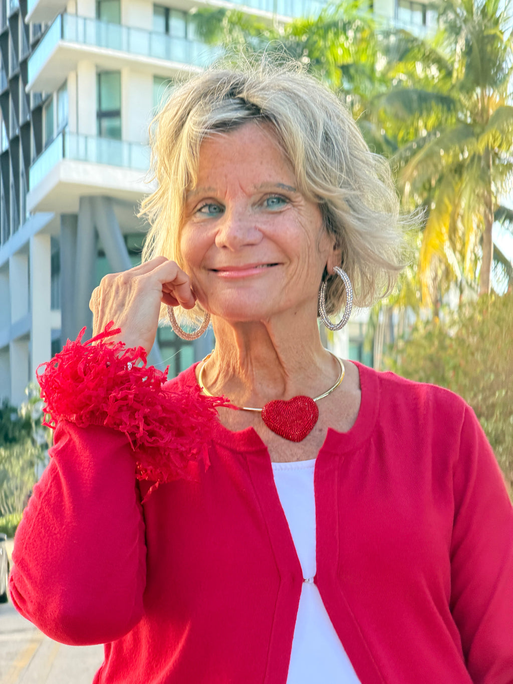 LULU B RED FRINGE CASHMERE SWEATER
