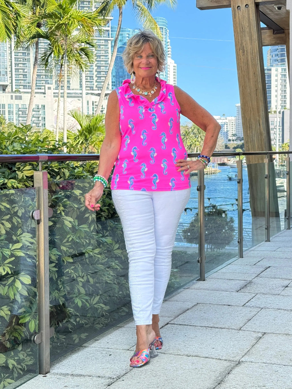 LULU B SEAHORSE BAY SLEEVELESS RUFFLE TOP