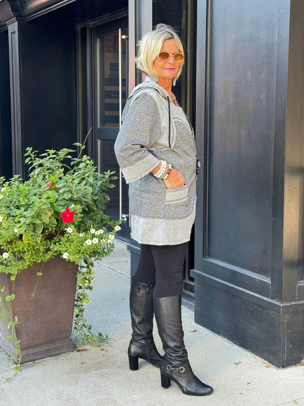 Hoodie Tunic with Contrast Bind