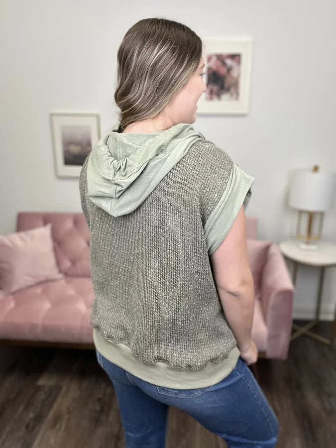 One Way Ticket Women's Knit Hooded Short Sleeve Top