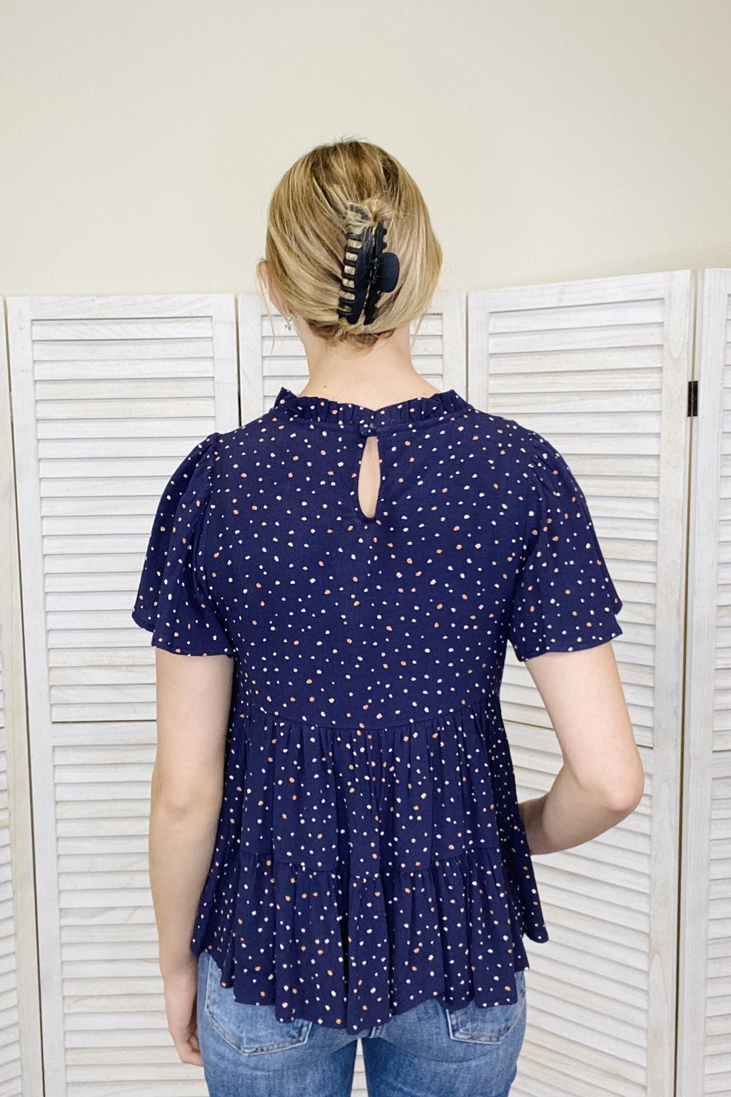 Party On Women's Baby Doll Ruffle Short Sleeve Top