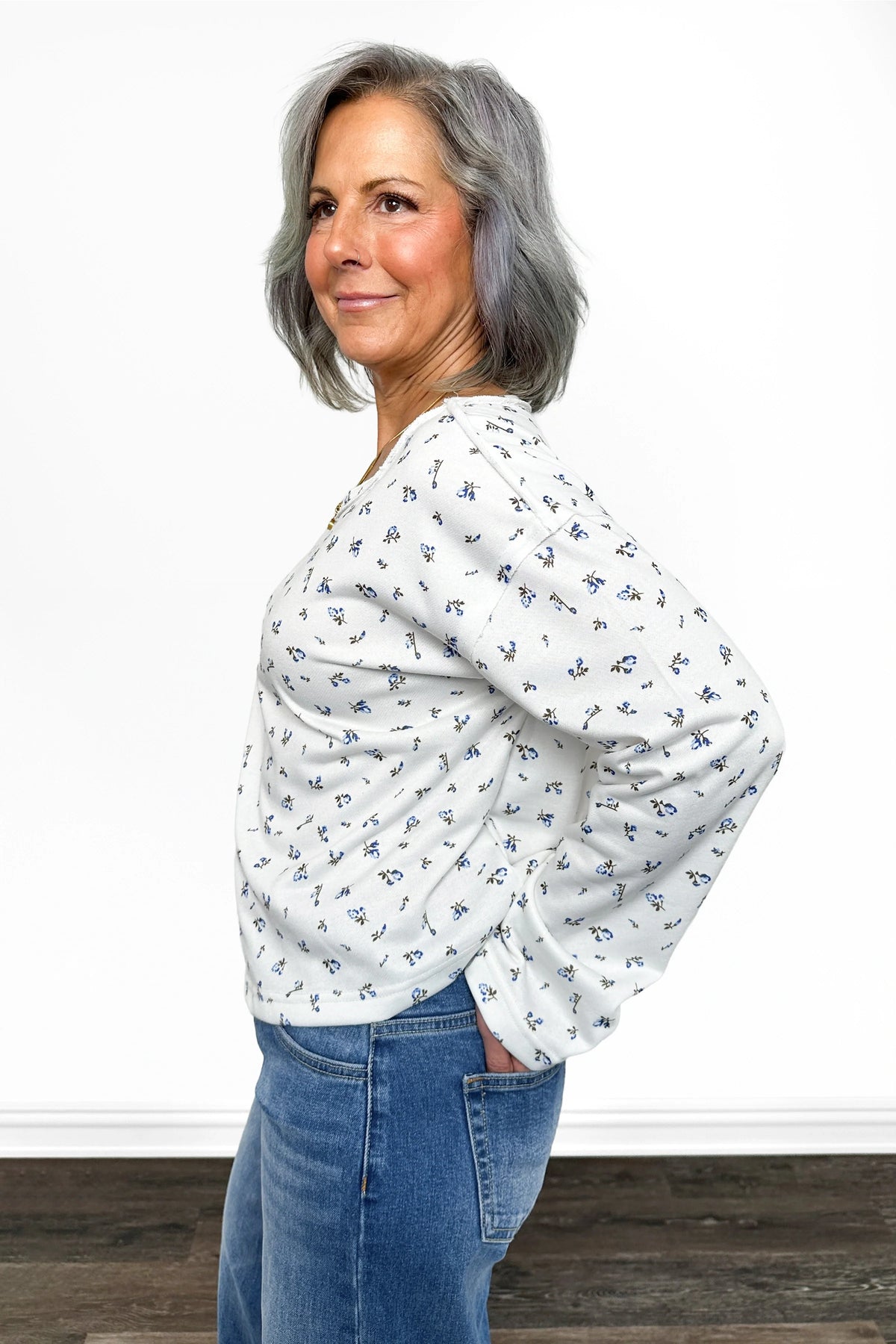 ALB Custom Women's Ditsy Floral Print Long Sleeve Top