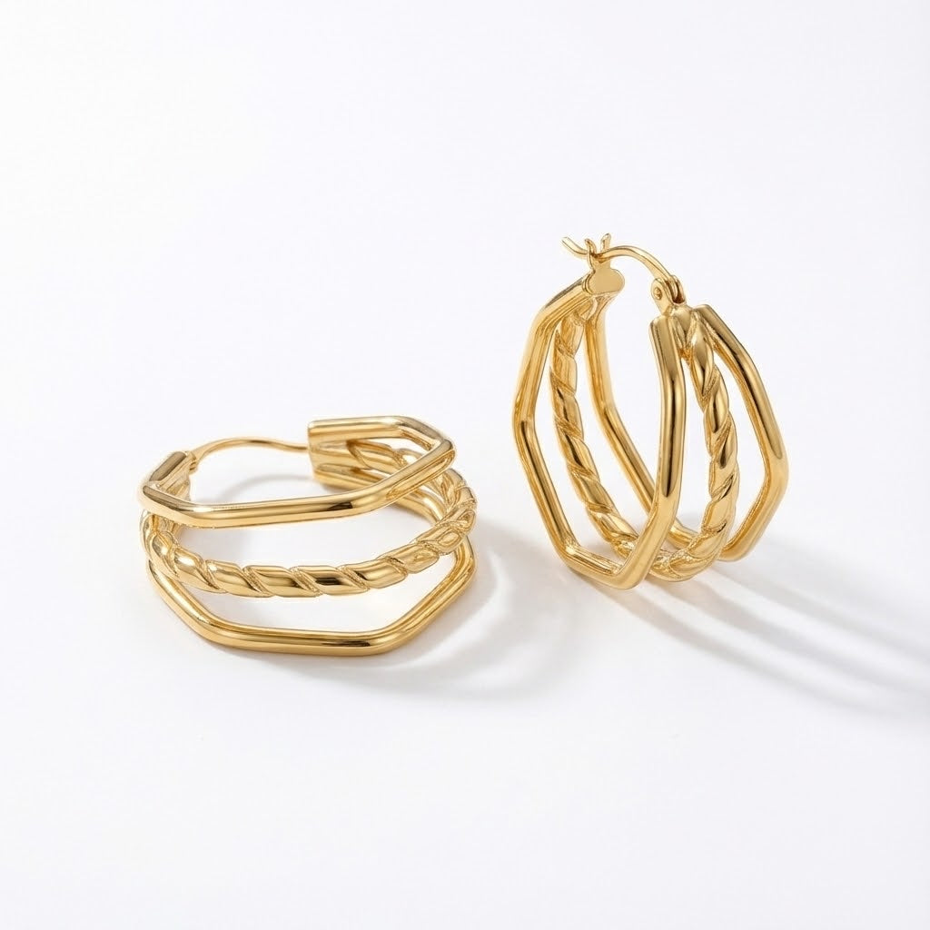 ALB Custom Gold Triple Hoop Earrings
