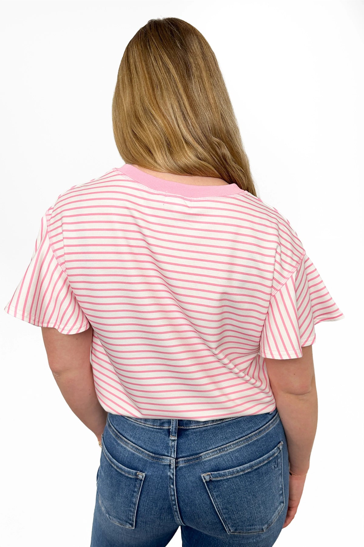 ALB Custom Women's Striped Short Flutter Sleeve Top