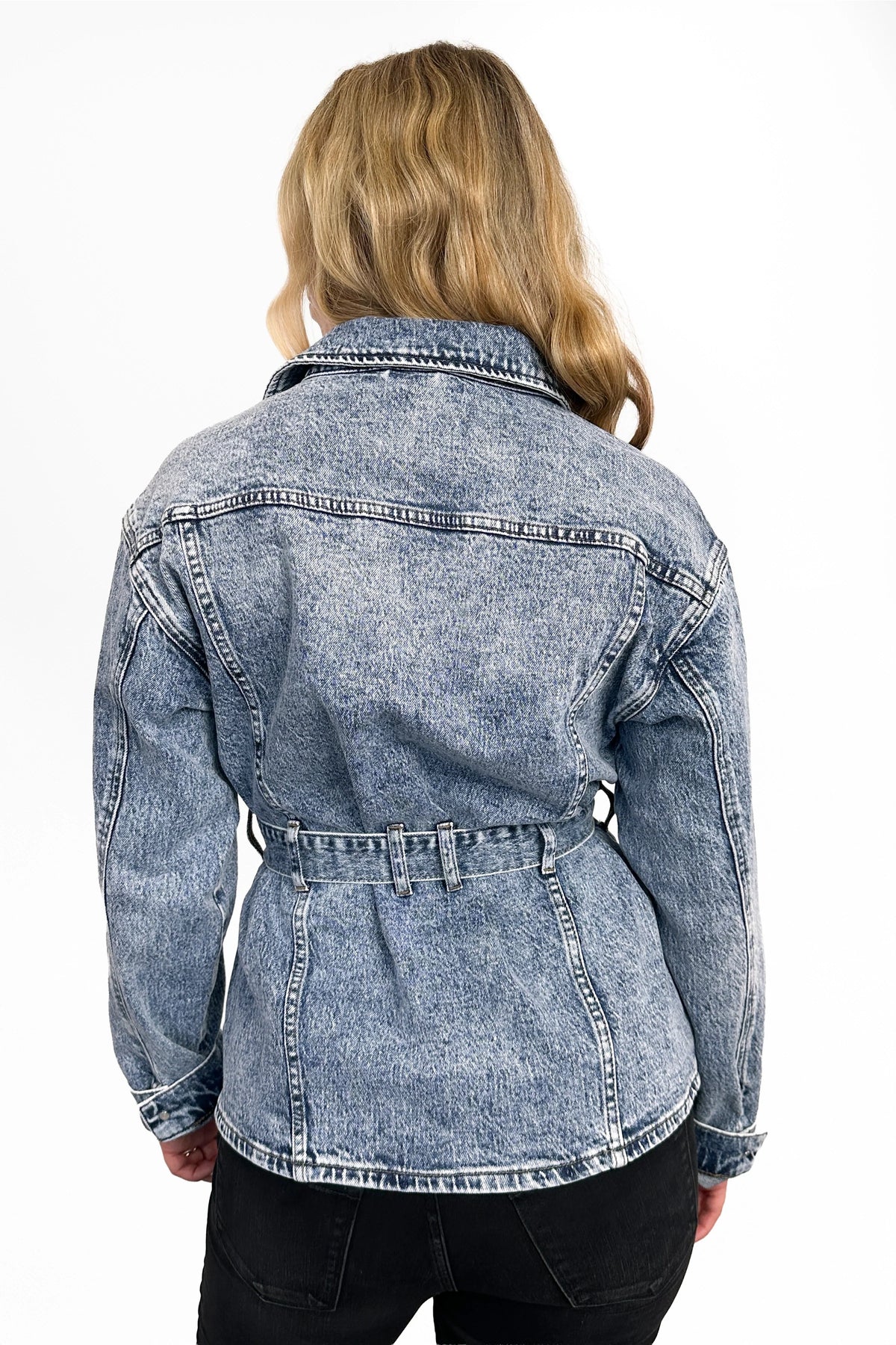 The Cindy Medium Wash Belted Denim Jacket