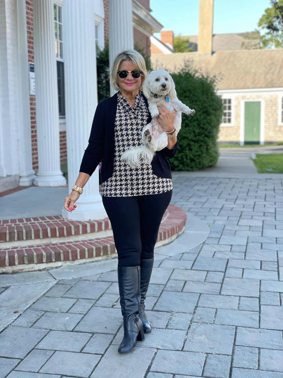 HOUNDSTOOTH RUFFLE TOP
