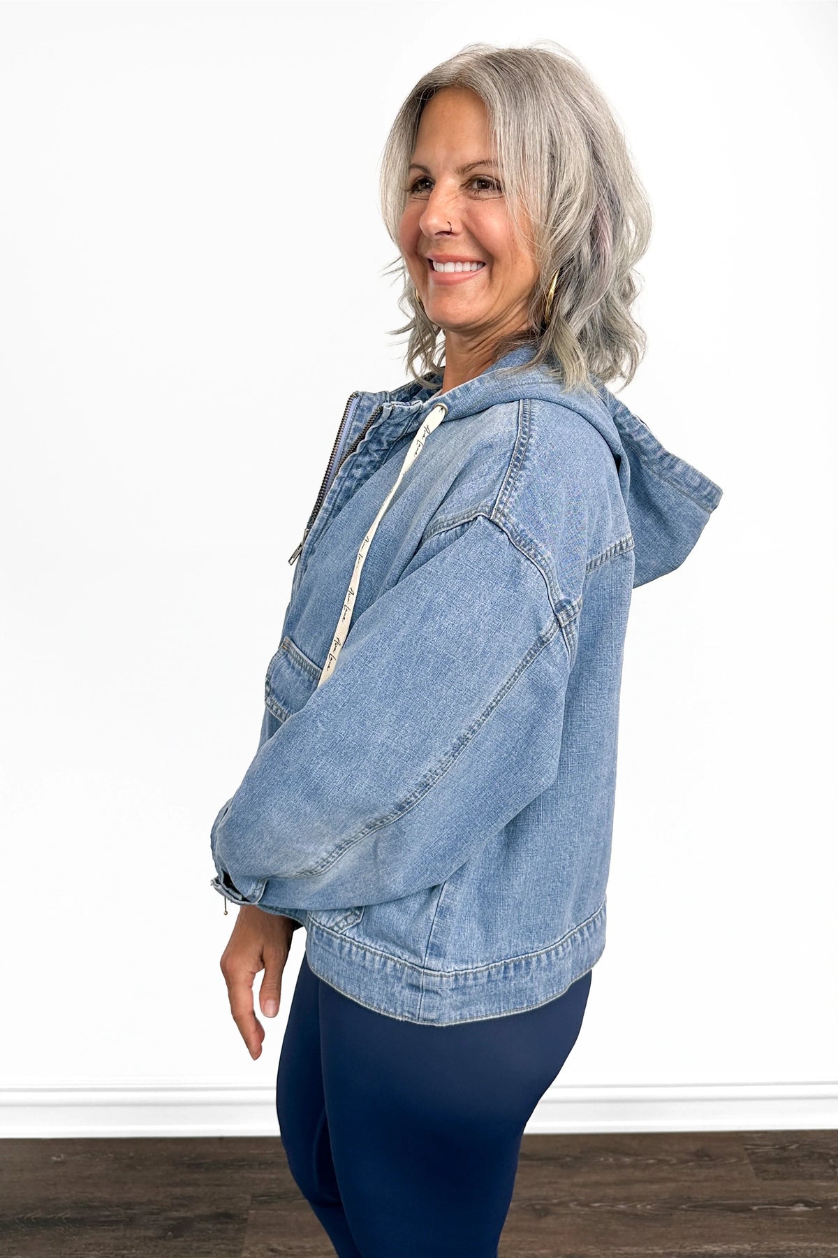 The Tate Long Sleeve Hooded Denim Jacket - Light Blue