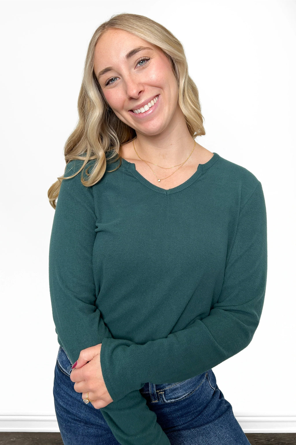 ALB Custom Women's Ribbed Notched Neckline Top