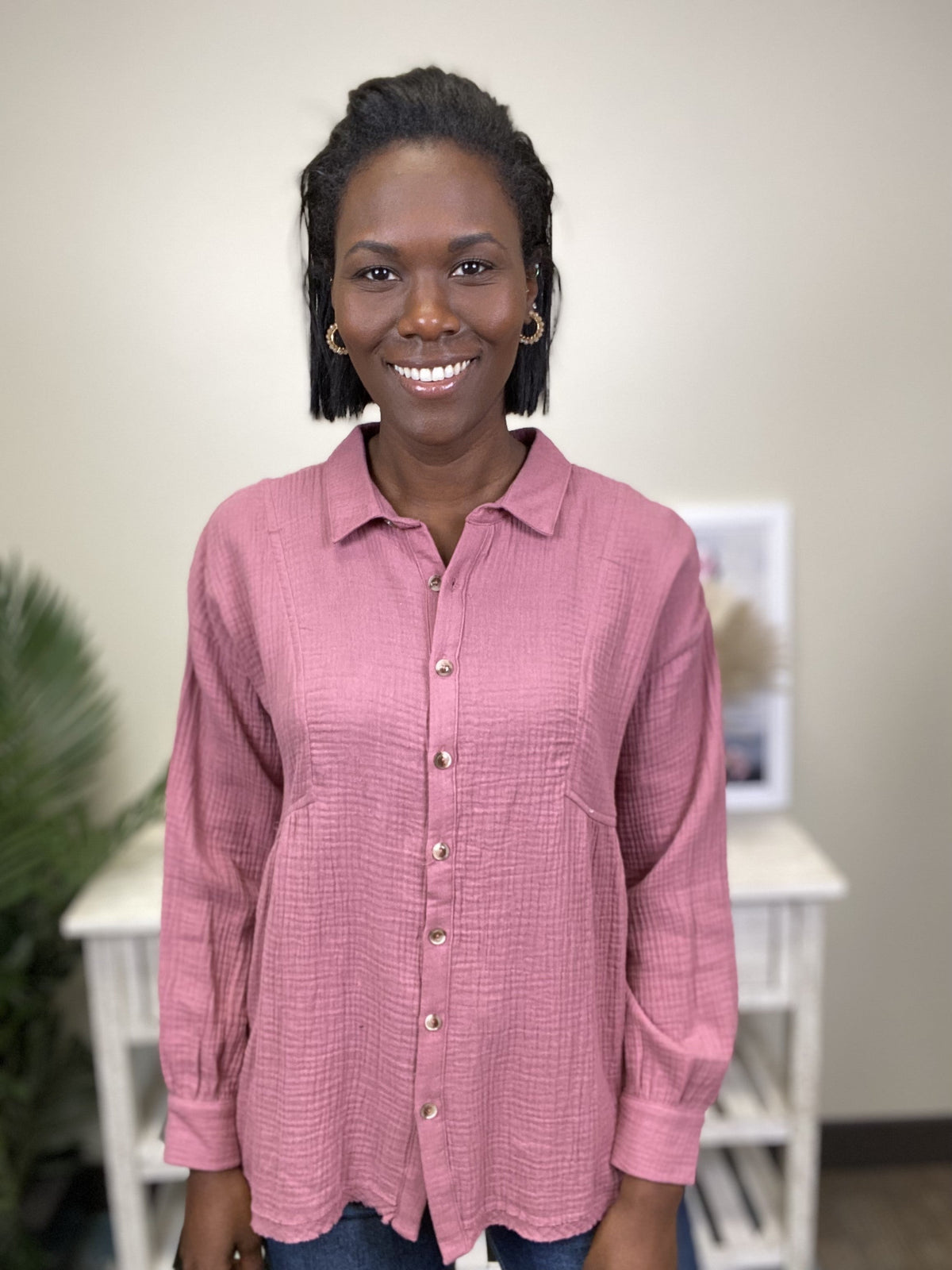Gotta Move On Collar Button Up Women's Long Sleeve Top