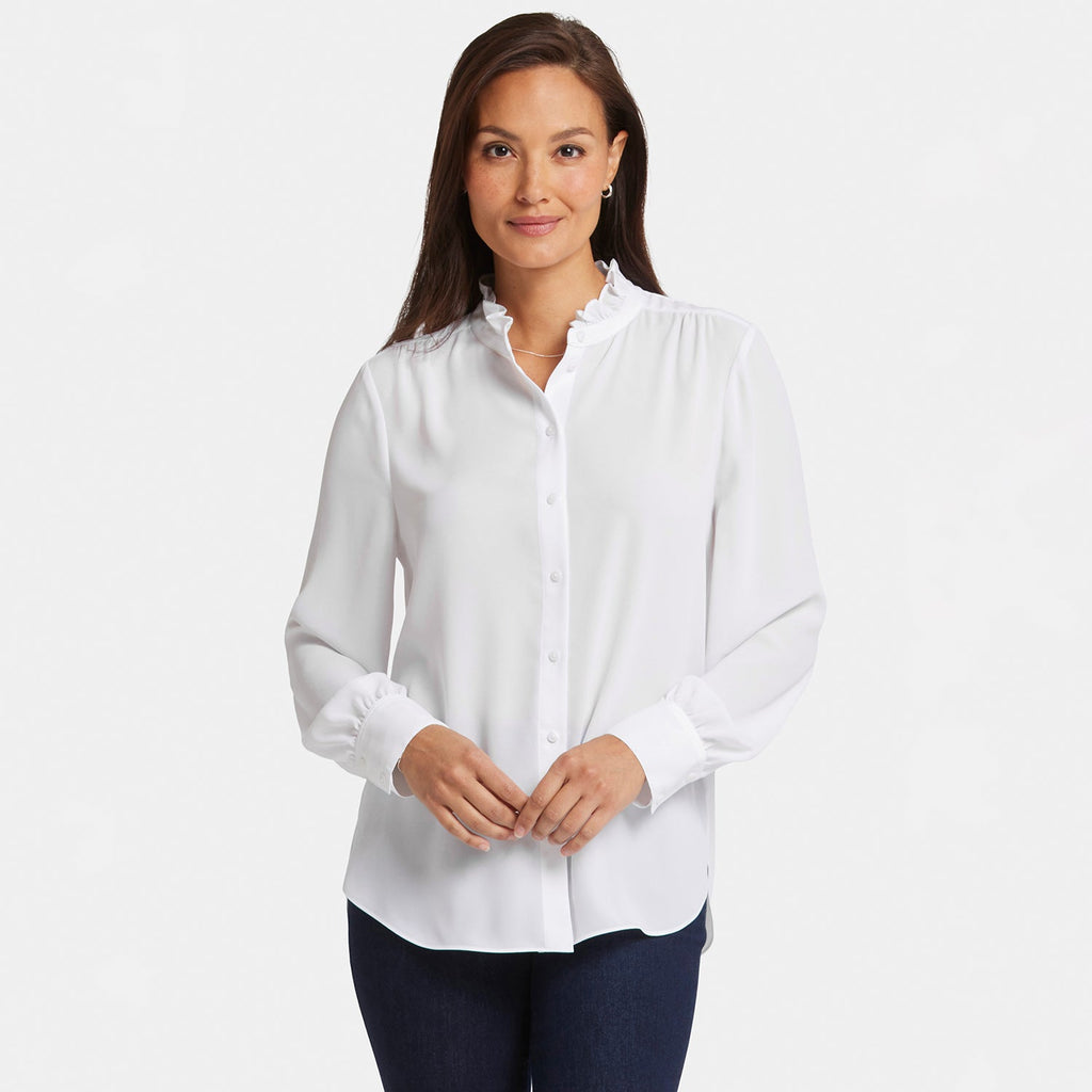 Ruffle Neck Blouse - Optic White